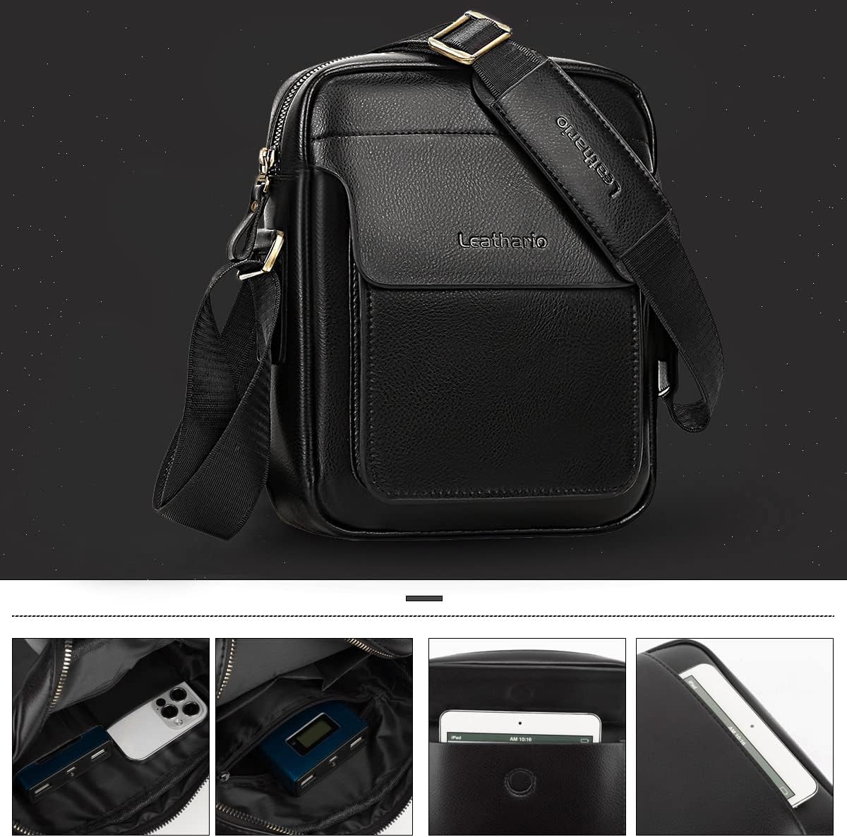 Thumbnail 2 de Leathario Men’s Vegan Leather Shoulder Bag – Small Cross Body Messenger for Work, Travel & Daily Use