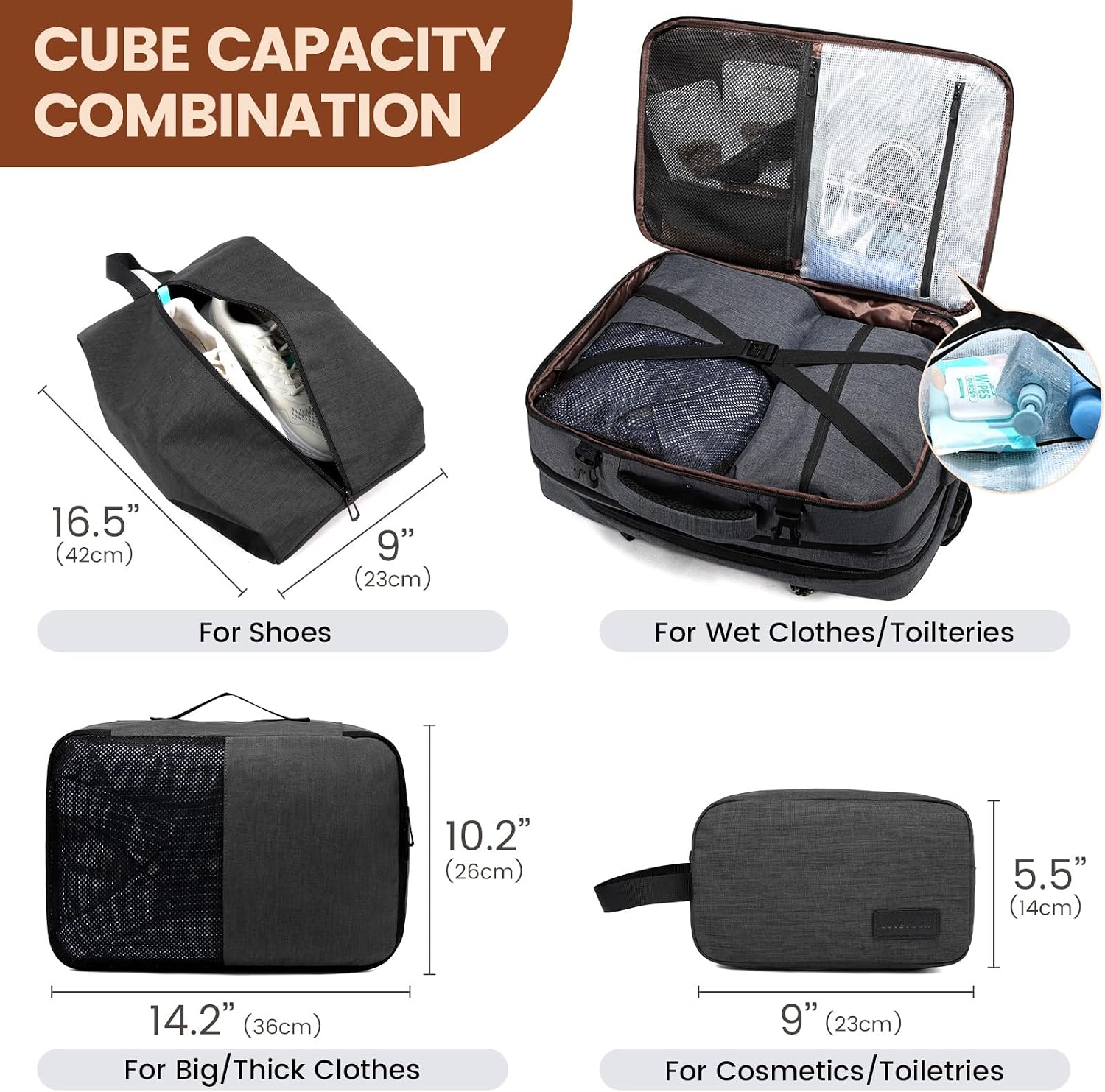 Thumbnail 6 de LOVEVOOK Reiserucksack als Flugzeug-Handgepäck mit Laptopfach für 17,3 Zoll, erweiterbar (Grau) – 30–40 l