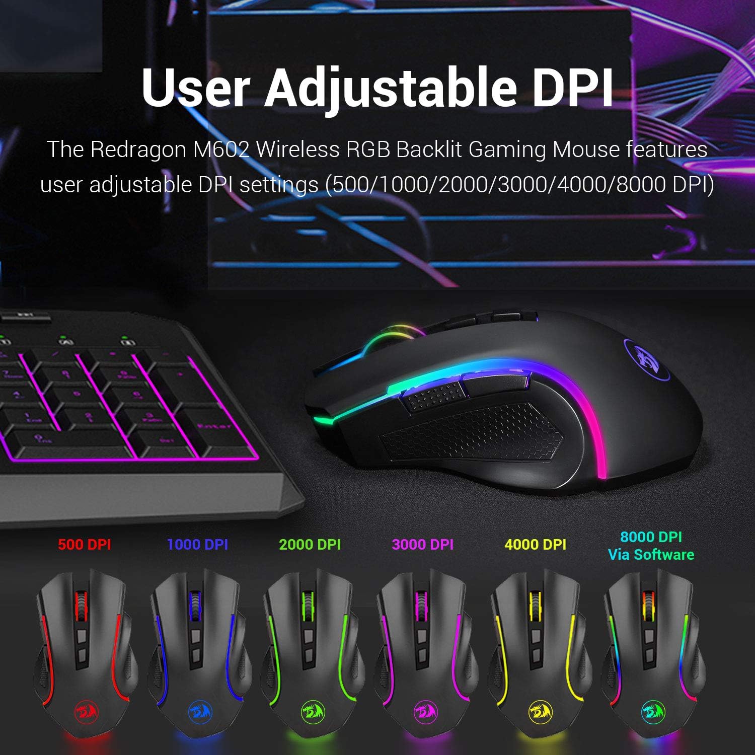 Thumbnail 3 de Redragon M602 Griffin RGB Wireless Gaming Mouse