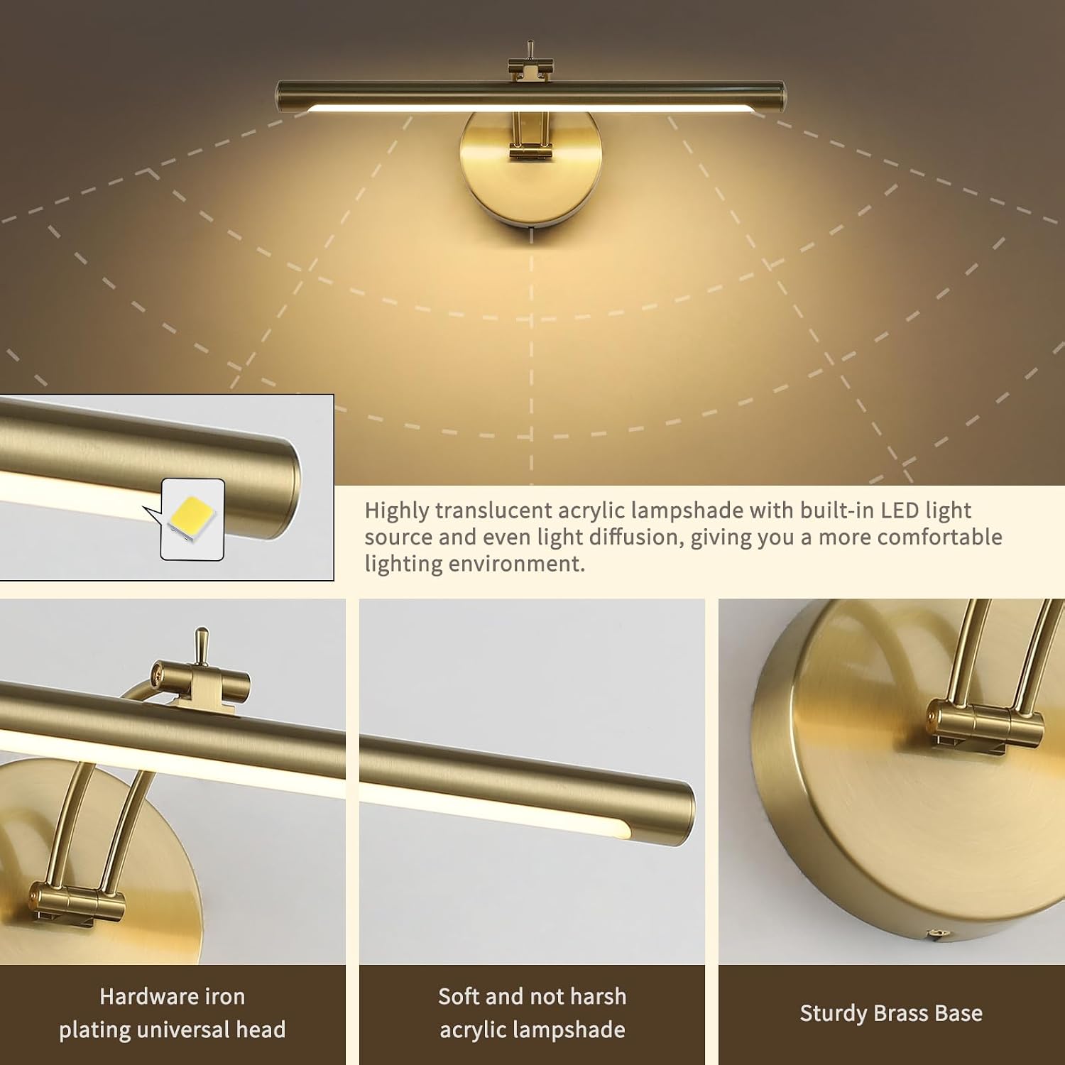 Thumbnail 6 de 7Degobii 5899 Dimmable Brass Picture Light, 15.75-Inch Swing Arm, 7W LED