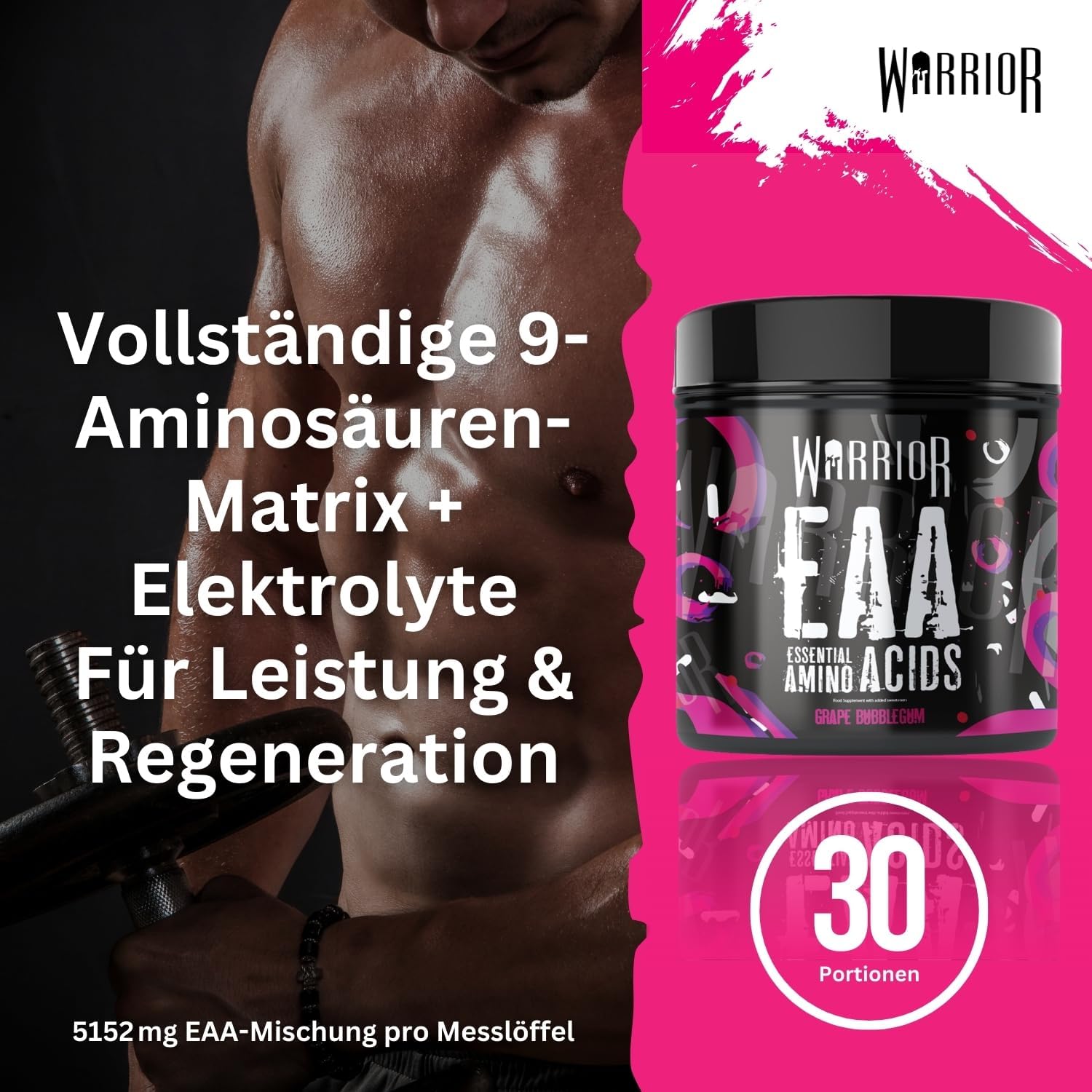Thumbnail 5 de Warrior EAA Aminosäuren Pulver (360 g, 30 Portionen) – zuckerfrei & vegan, Trauben-Bubblegum