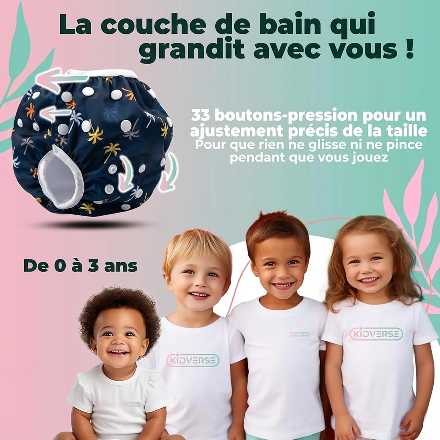 Thumbnail 4 de KIDVERSE 2er-Set Schwimmwindel Baby (0–3 Jahre) – wiederverwendbare Badehose mit Größenverstellung, Tragetasche & Wäschenetz