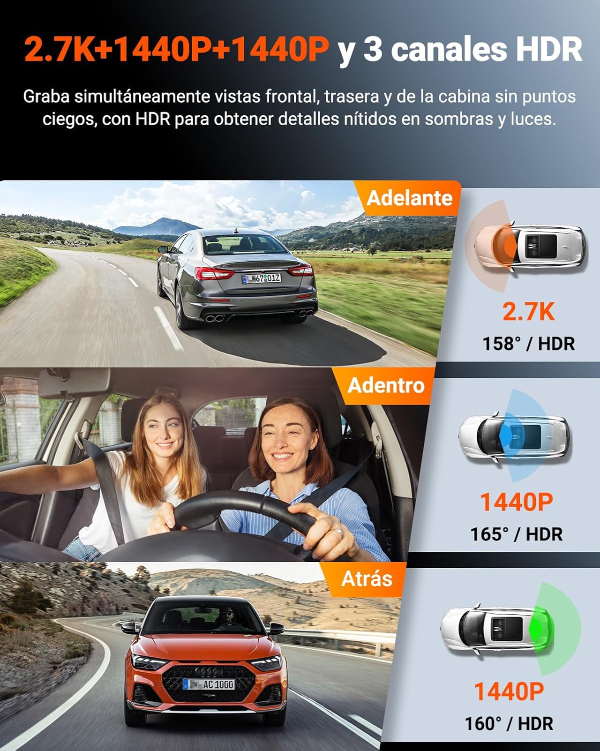 Detalle 2 de VANTRUE N4S Dashcam coche 2.7K+2.5K