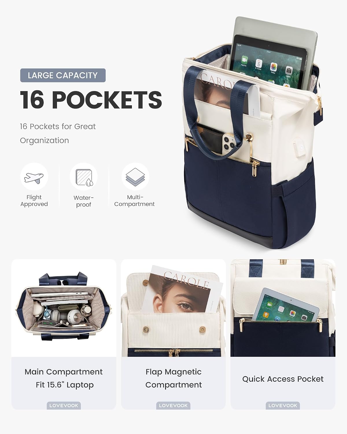 Detalle 2 de LOVEVOOK Sac à dos 15,6 pouces pour femme