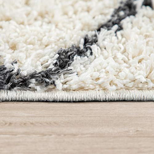 Detalle 2 de Paco Home Tapis Shaggy Losanges Crème 80x150 cm 🛋