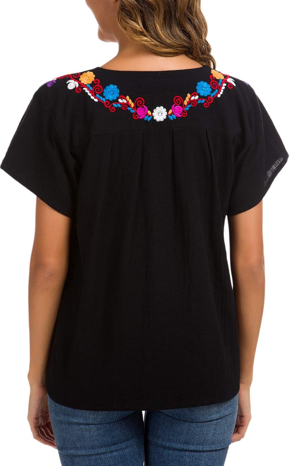 Thumbnail 5 de YZXDORWJ Women's Embroidered Mexican Peasant Blouse: Lightweight Cotton Boho Top for Summer