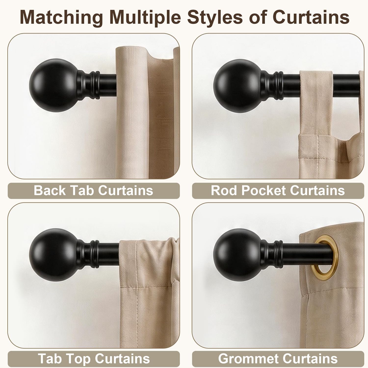 Thumbnail 3 de Immiehh Black Curtain Rods-01, 1-Inch Adjustable Iron Curtain Rod