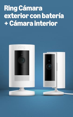Detalle de Ring Stick Up Cam (exterior con batería) + Ring Indoor Camera 2.ª gen.: sistema de seguridad doméstico
