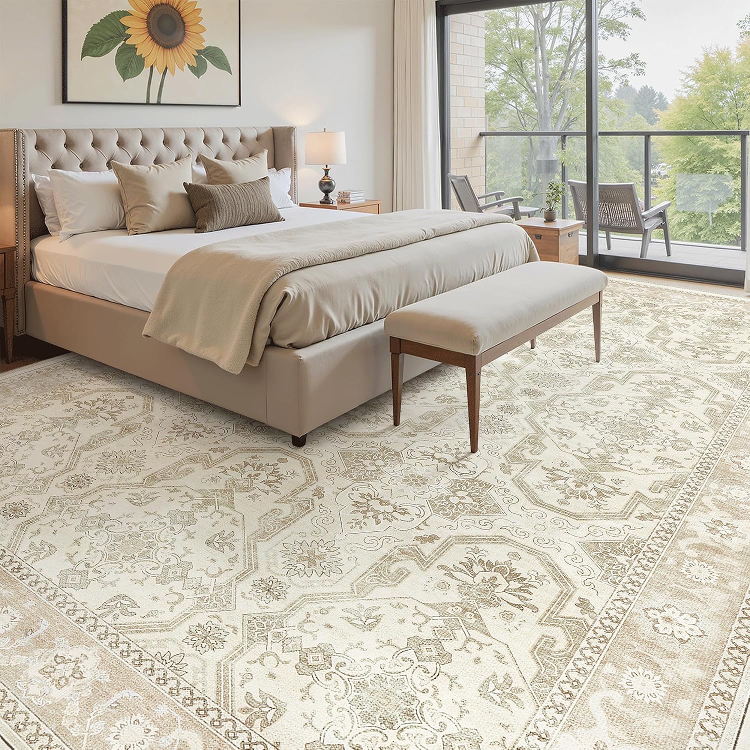Detalle 2 de Soalmost 10x14 Area Rug — Non-Slip, Machine Washable Beige/Brown Vintage Style