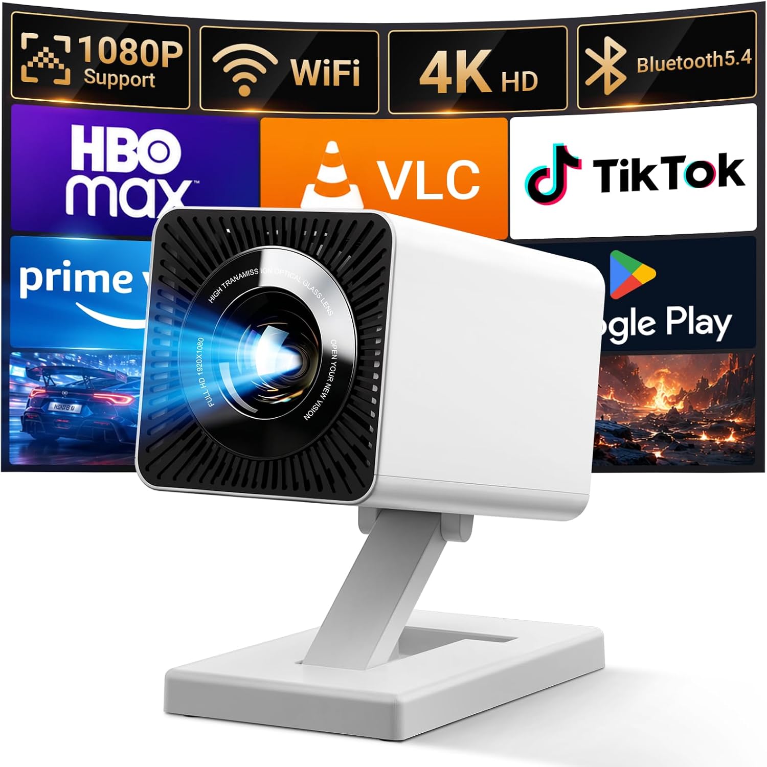 Detalle de Mini Projector for Bedroom Portable with WiFi 6, Bluetooth 5.4, and Built‑In Apps