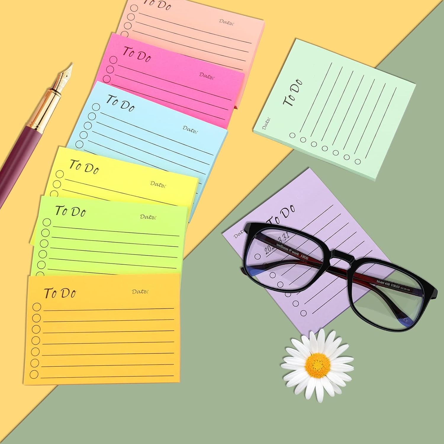 Detalle de Newplenty To Do Lijst zelfklevende notitieblokken, gelinieerd en in 8 kleuren
