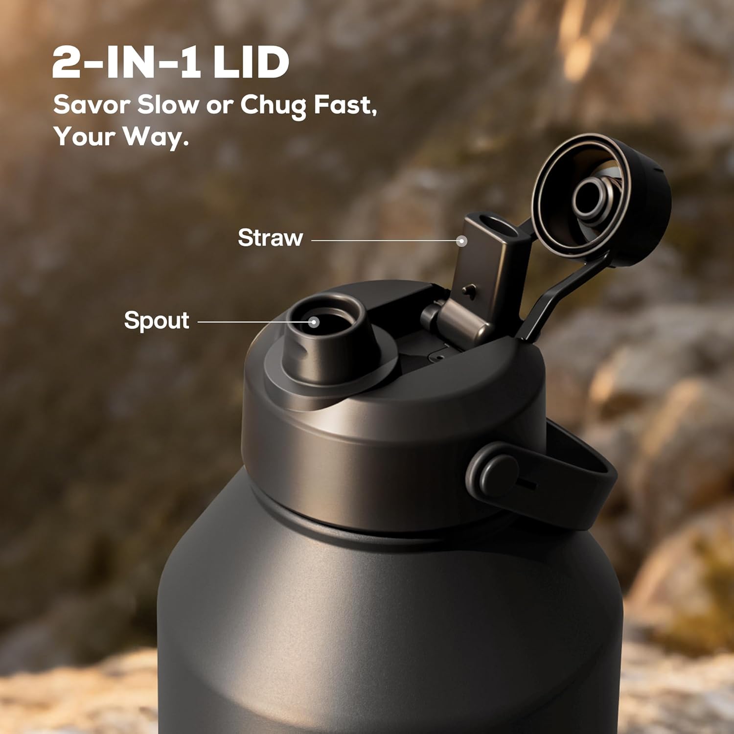 Thumbnail 2 de POWCAN 64 oz Insulated Water Bottle with 2-in-1 Lid (Midnight)