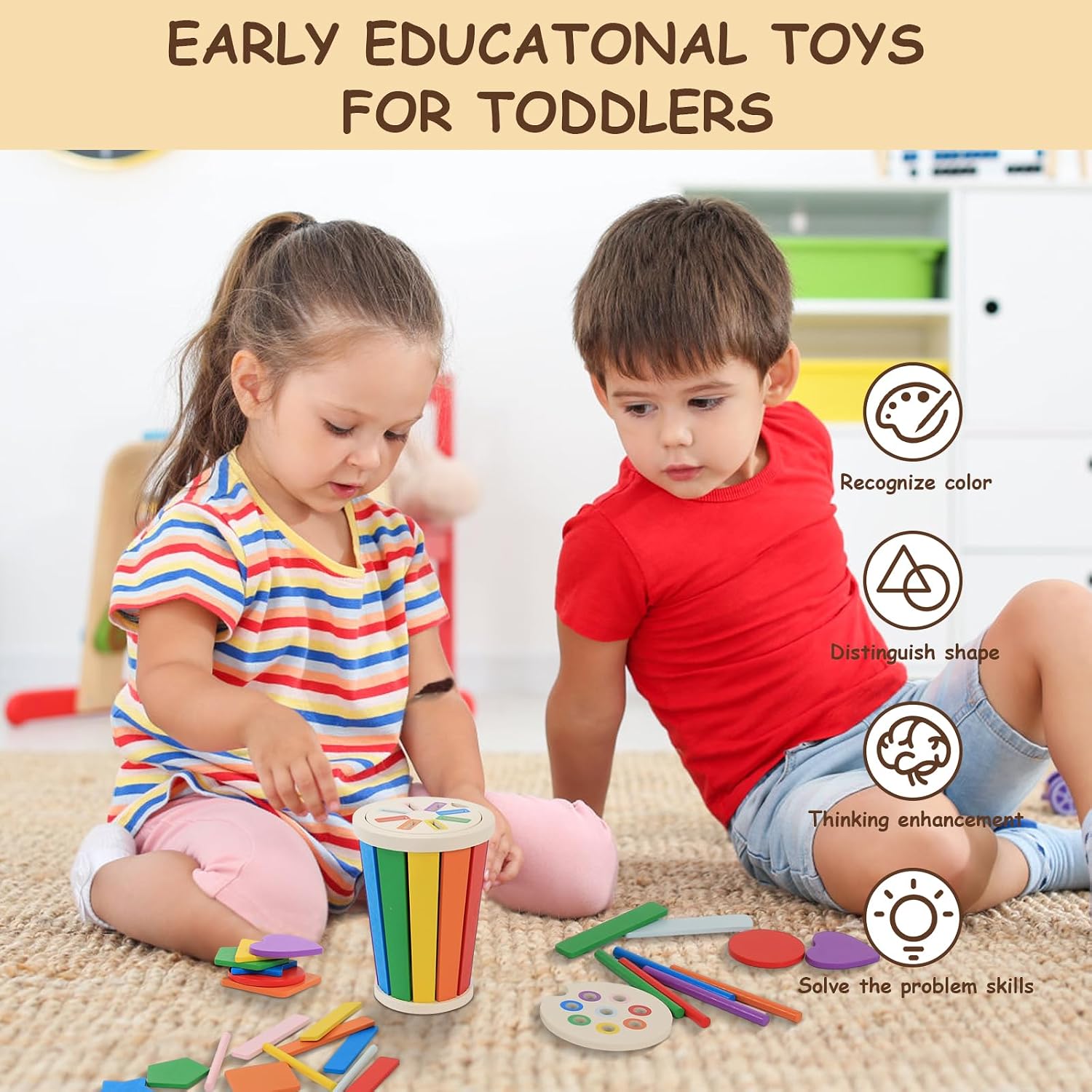 Thumbnail 2 de Baeroly Montessori Spielzeug Holz Farbe Form Sortierspielzeug – Farben- und Formkunde für Kleinkinder 12–36 Monate