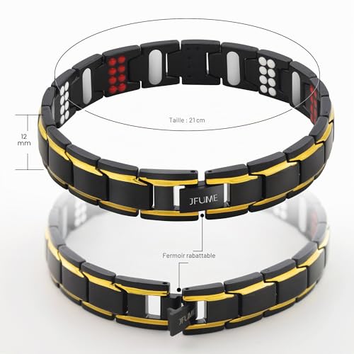 Thumbnail 4 de Bracelet Magnétique JFUME Plaqué Or 18K – Acier Inoxydable Noir PVD, Longueur 21,5 cm, Réglable
