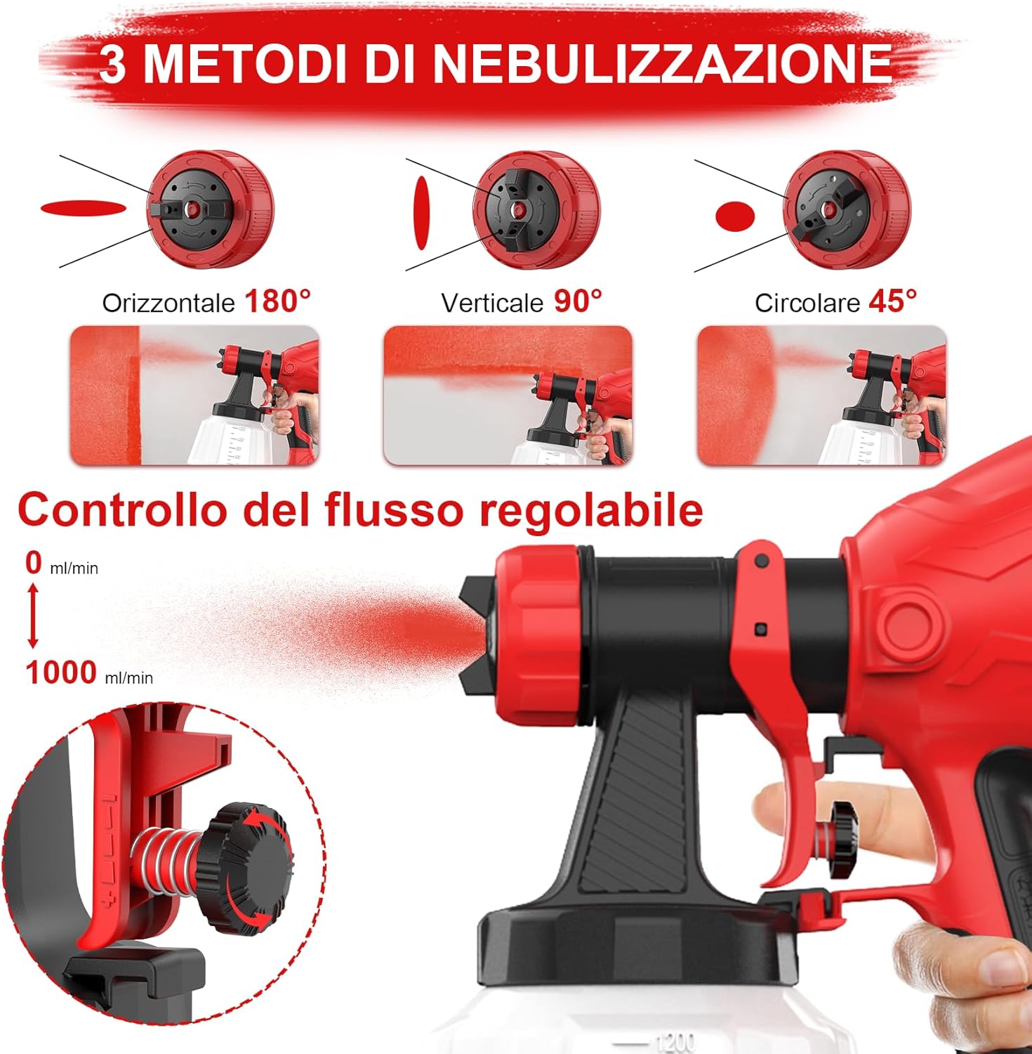 Thumbnail 1 de Aidisy Pistola per Verniciare 650W con serbatoio da 1200 ml, 4 ugelli e 3 modalità di spruzzo