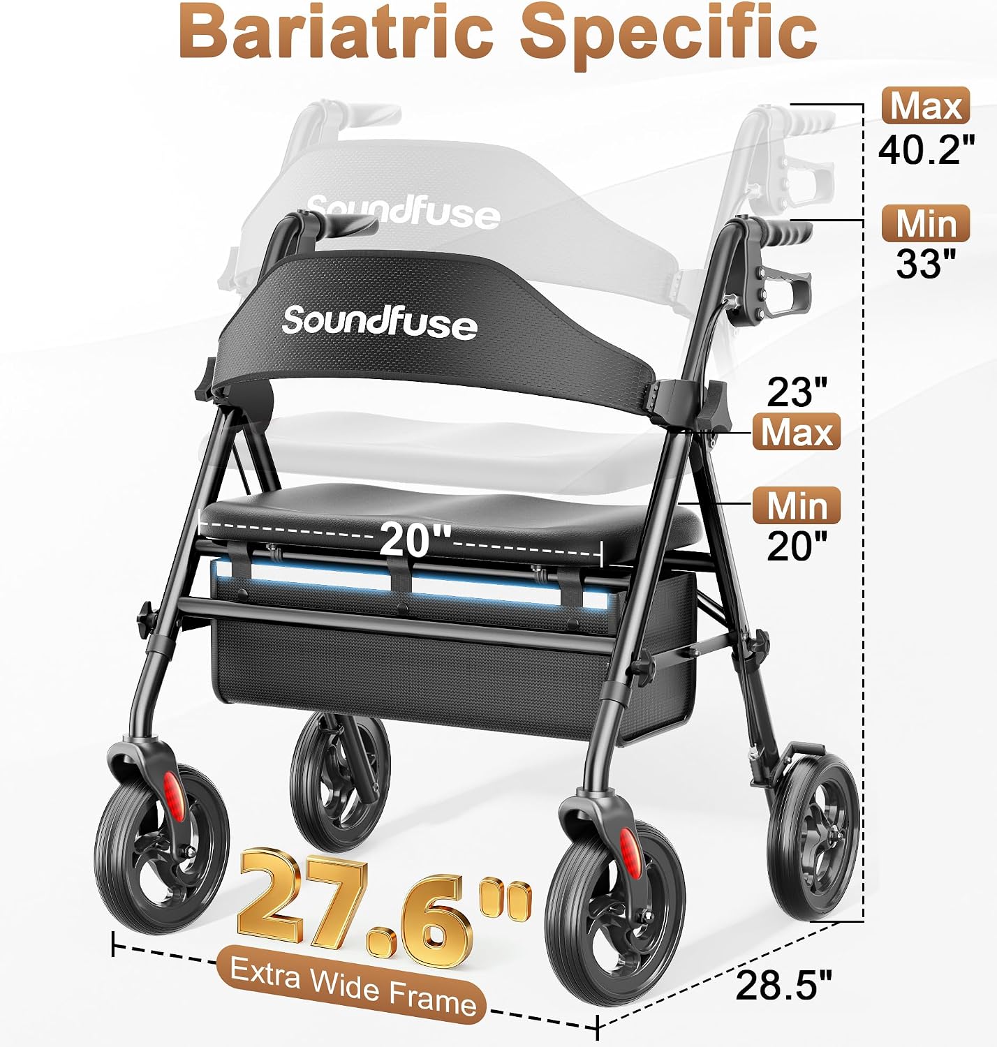 Detalle de Soundfuse Bariatric Rollator Walker, 20-Inch Seat