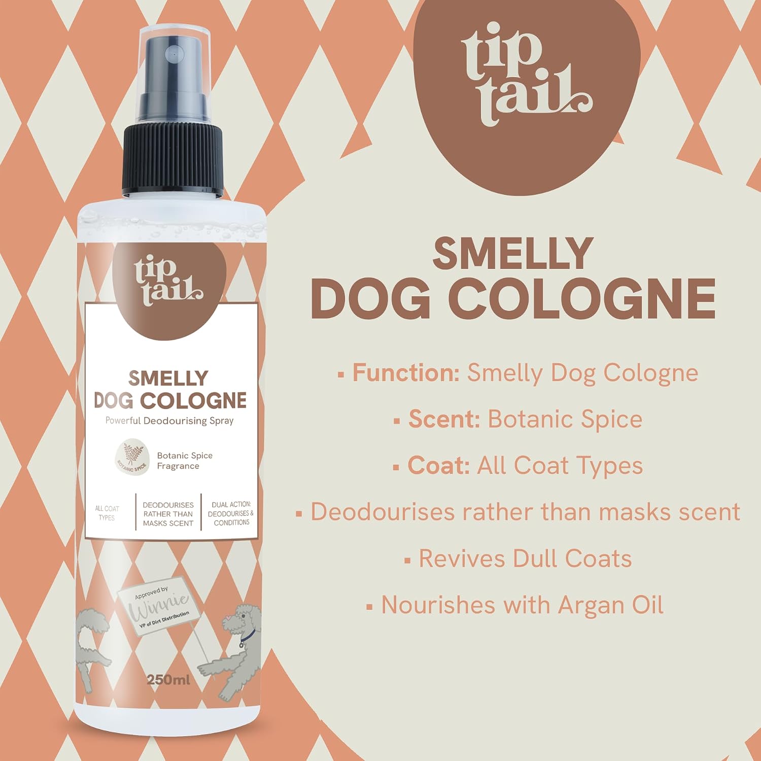 Detalle de Tip Tail Smelly Dog Cologne Spray – Deodoris es and Conditions Fur (250ml)
