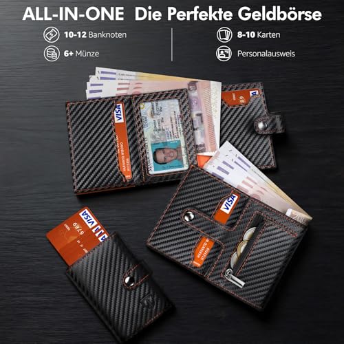 Detalle 2 de TENBST Slim Wallet für Herren mit RFID-Schutz, Münzfach und Pop-up-Kartenhalter