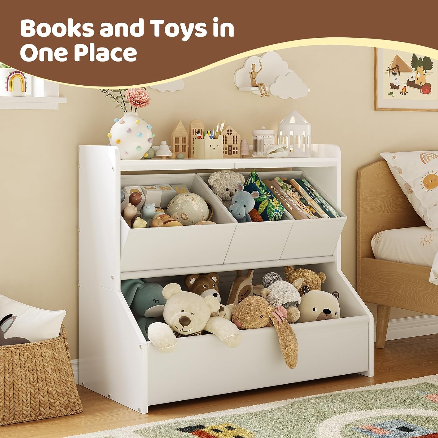 Detalle 2 de FOUCSSOMEI Toy Storage Organizer for Kids, 3-Tier with Removable Bins and Bookshelf