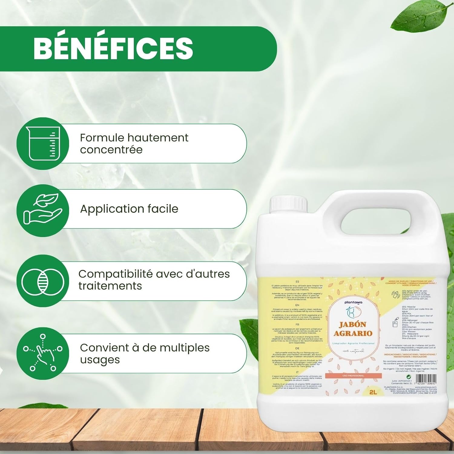 Detalle de PLANTAWA Savon Potassique 2L – Formule Naturelle Polyvalente pour Préparations Maison