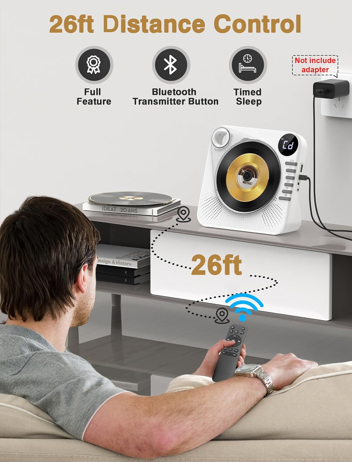 Detalle 2 de Greadio Portable CD Player with Bluetooth 5.1 — Versatile, Space-Saving HiFi for Home Use