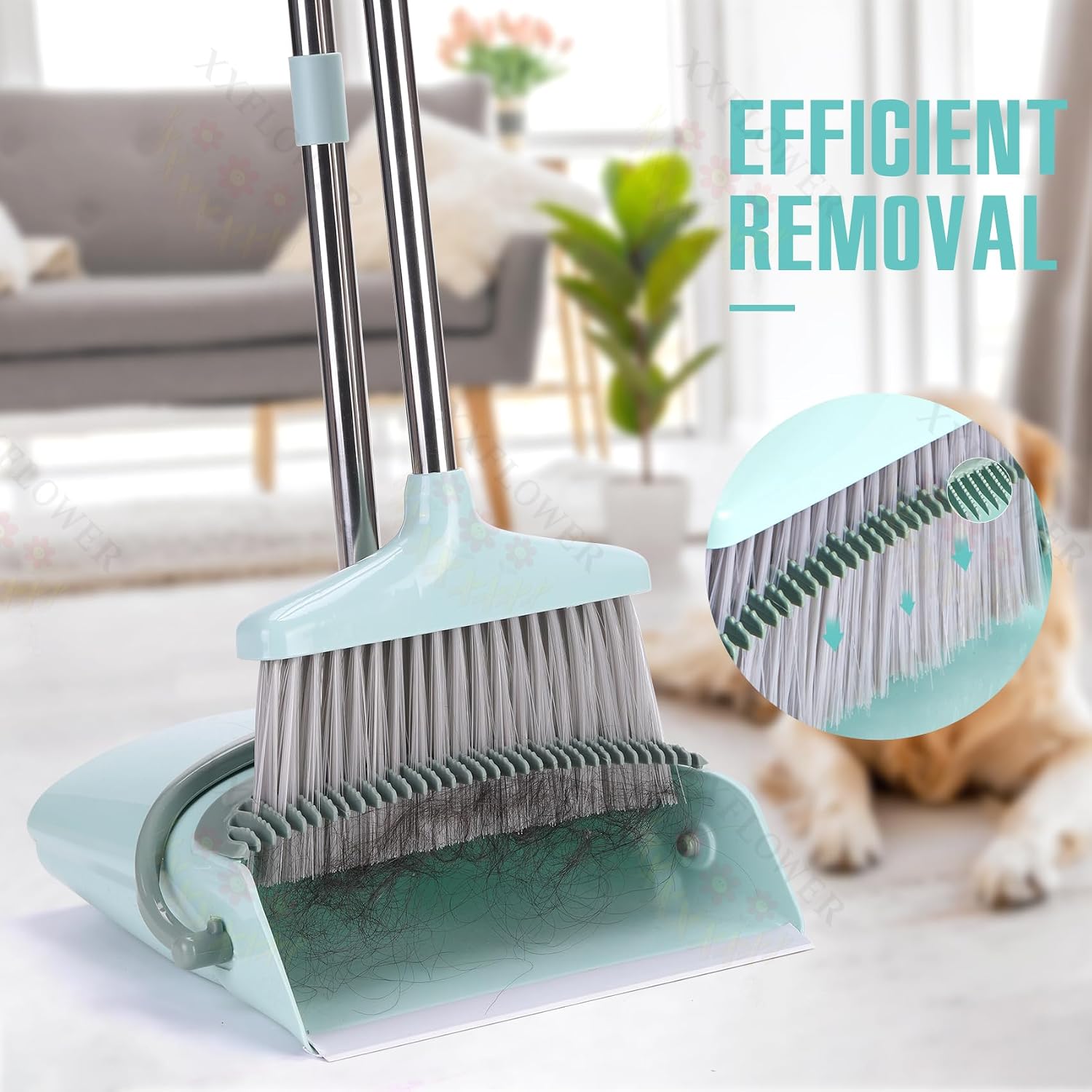 Detalle 2 de XXXFLOWER US-SG-GREEN-SB-GD Broom and Dustpan Set with Cleaning Teeth