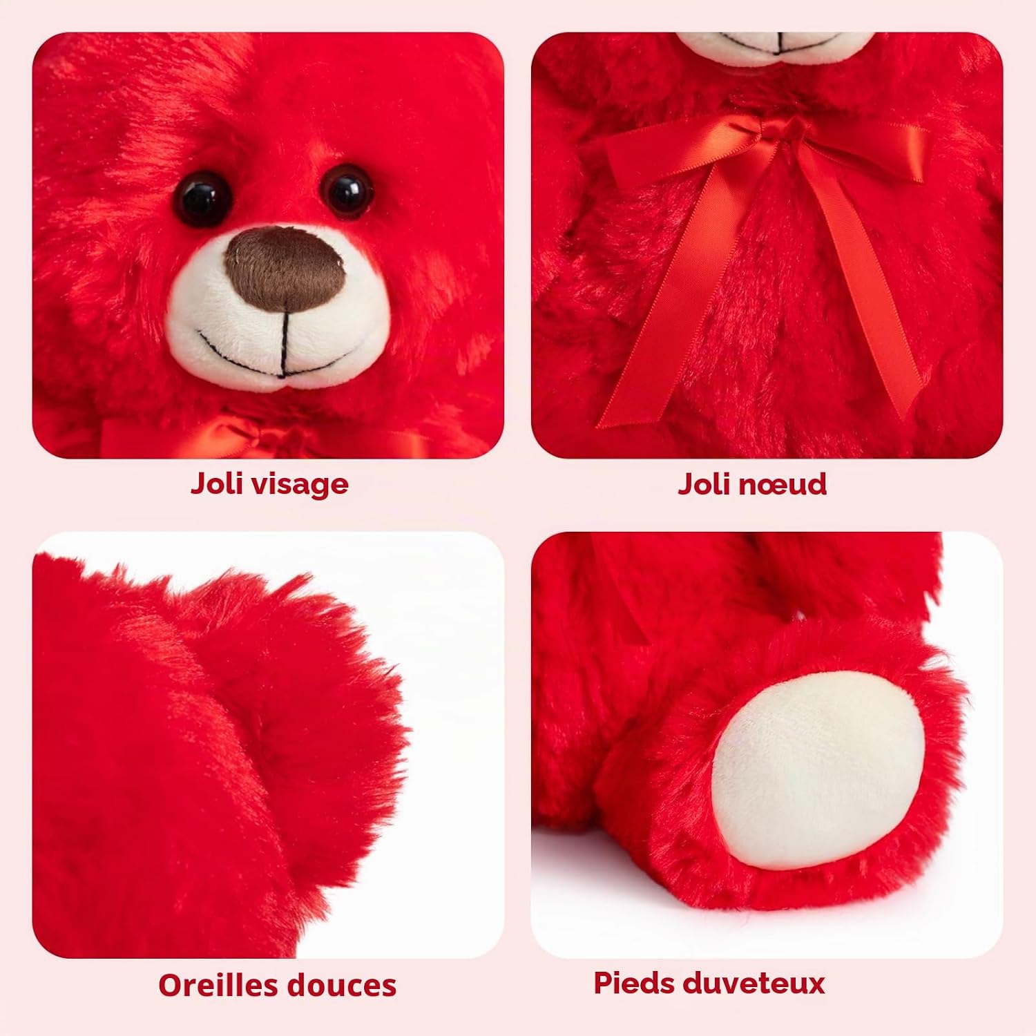 Detalle de BEJOY Ours en peluche rouge 30 cm – doux, festif et décoratif