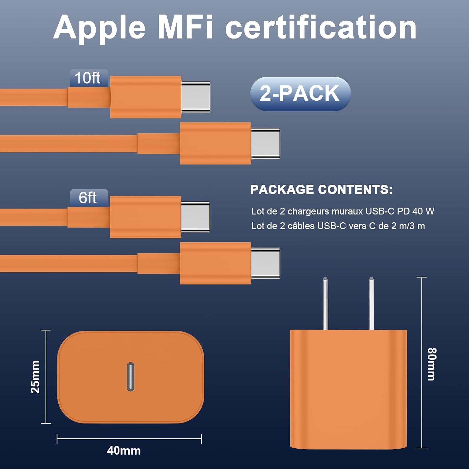 Thumbnail 1 de Apple 40W Dynamic Power Adapter 2-pack USB-C fast charger