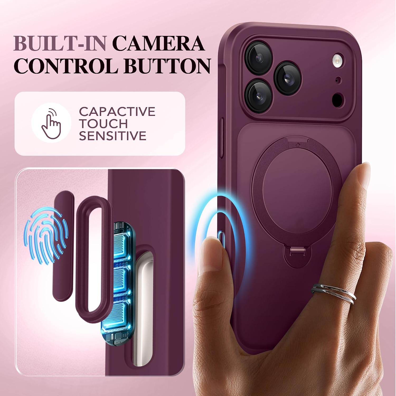 Detalle de BERFY iPhone 17 Pro Max ケース MagSafe対応 プライバシー画面・360°回転スタンド付き クリムゾンレッド