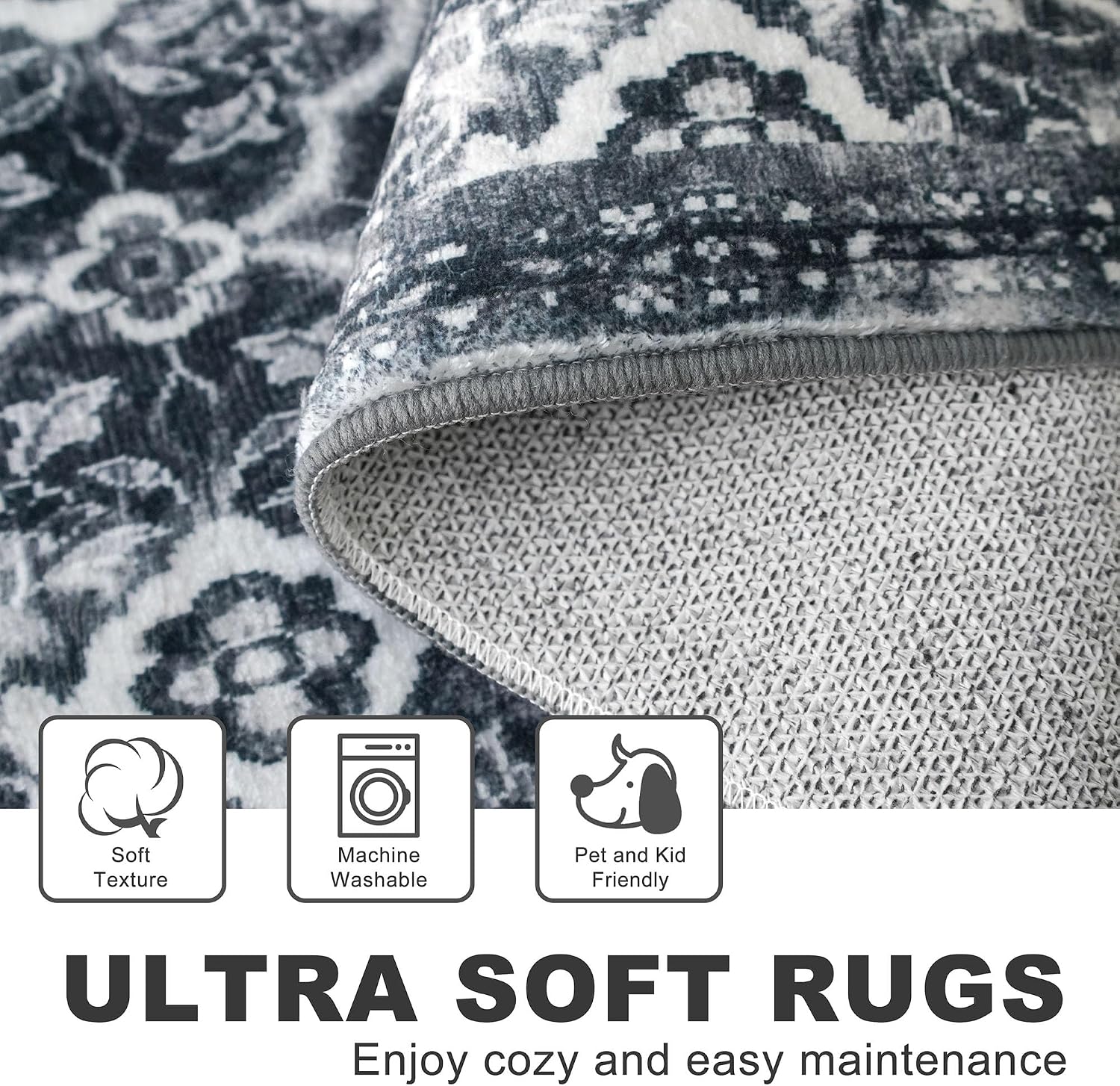 Detalle de KILOCOCO 2' x 8' Washable Runner Rug, Moroccan Trellis, TPE Non-Slip Backing