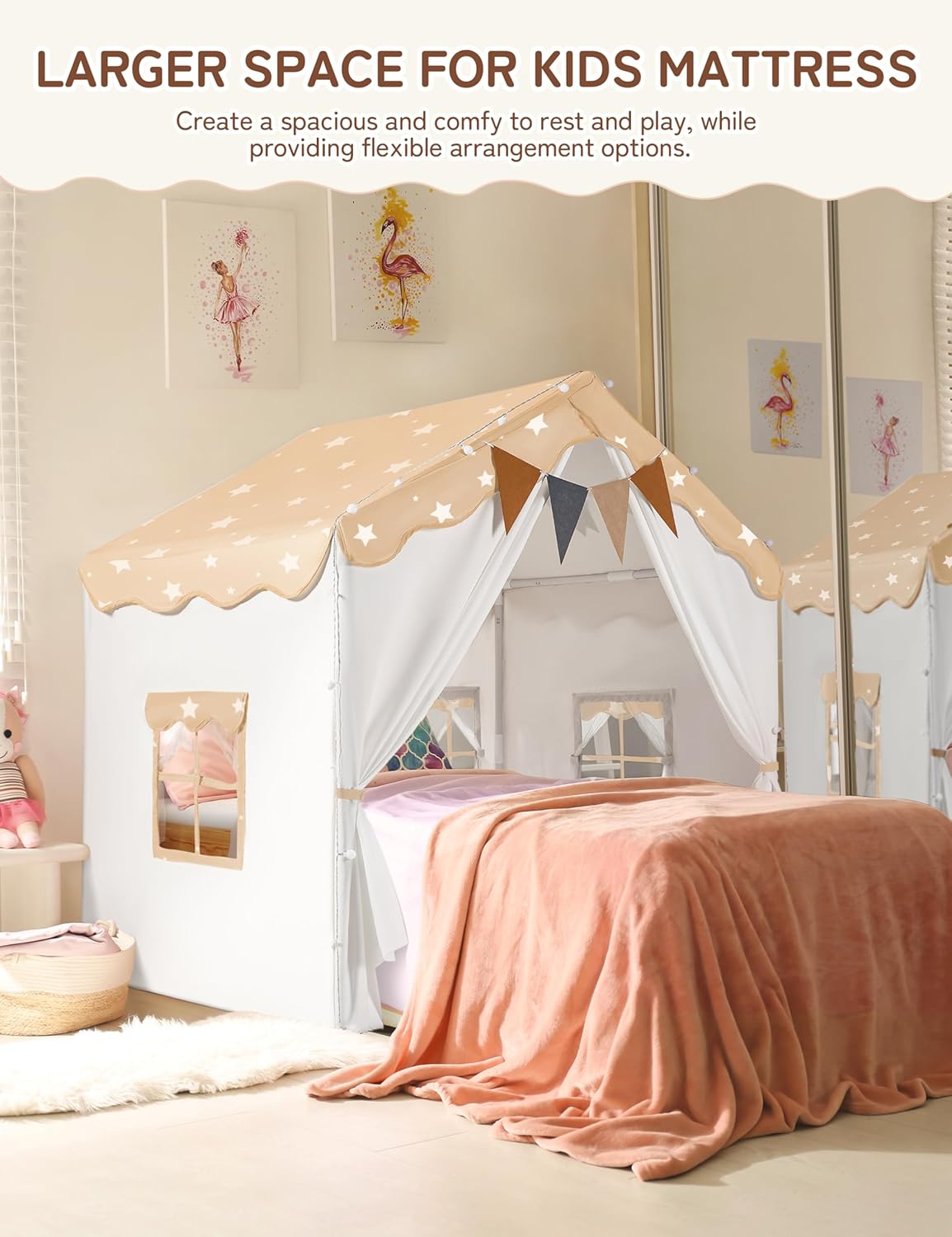 Thumbnail 2 de Besrey Kids Play Tent 2-in-1 (51 x 35 x 51 in) with Padded Mat and Lights, Double-Door Kids Playhouse