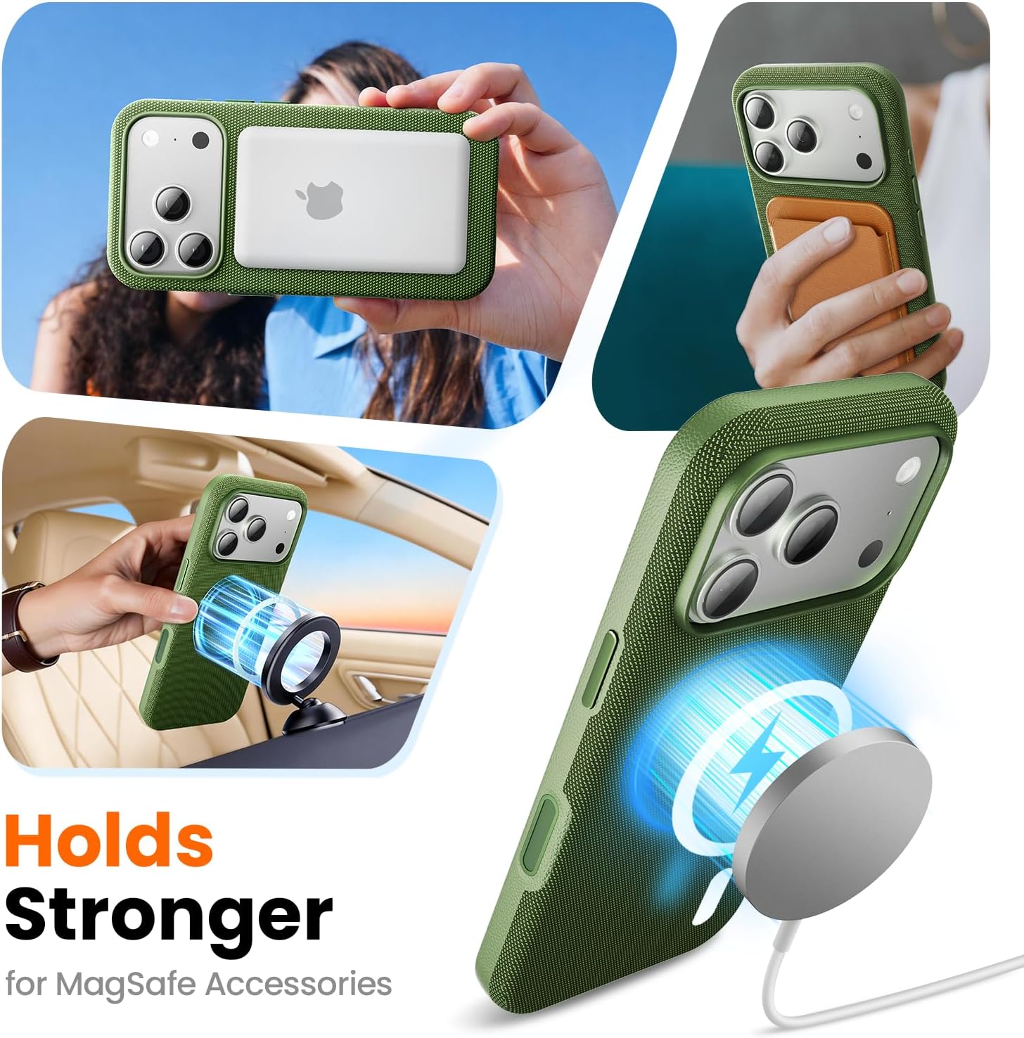 Detalle de Mkeke iPhone 18 Pro Techwoven Case, Green, MagSafe Compatible