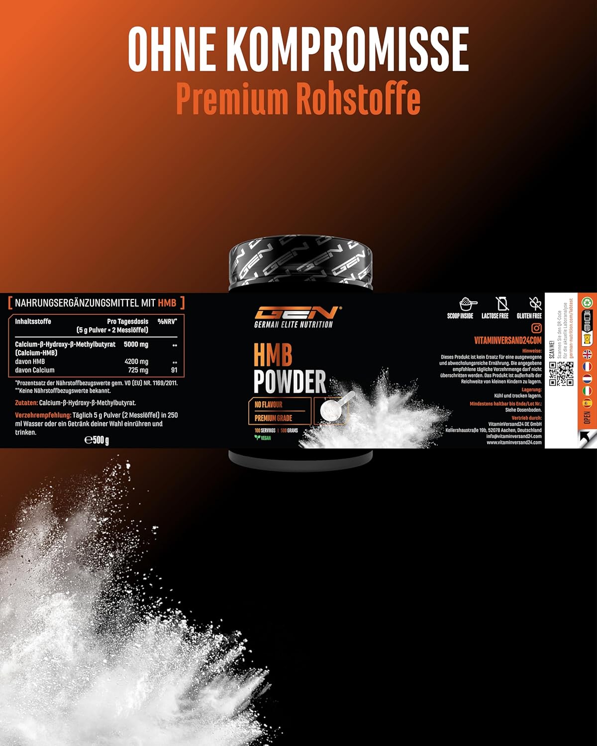Thumbnail 4 de HMB Pulver 500 g (Calcium-HMB) – 100 Portionen, vegan, ohne Zusätze