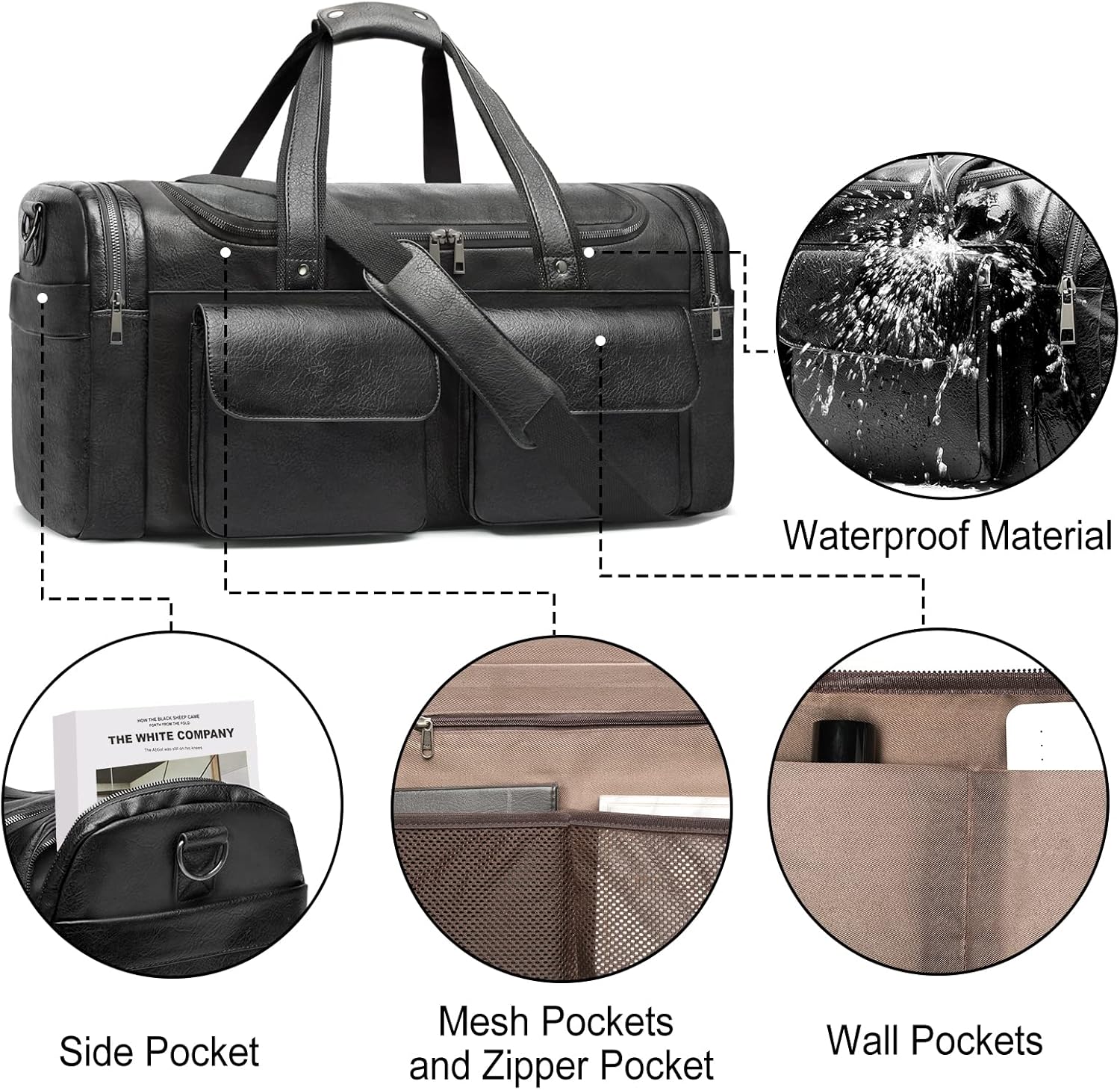 Detalle de Bolosta Travel Duffle Bag for Men – Large PU Leather Weekend Distinctive Yet Practical