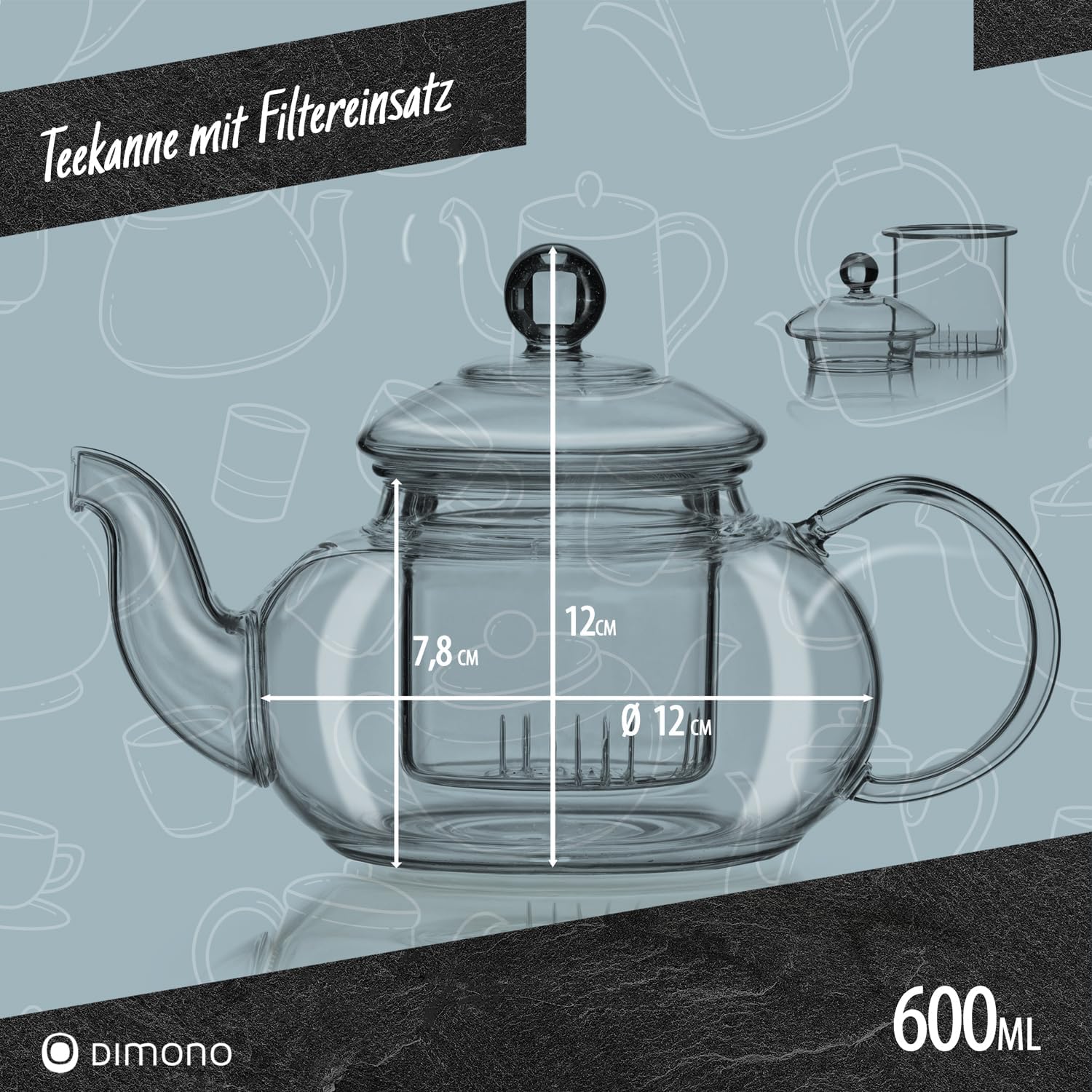 Detalle 1 de DIMONO 1 – szklany dzbanek do herbaty 600 ml z sitkiem, ze szkła borokrzemianowego