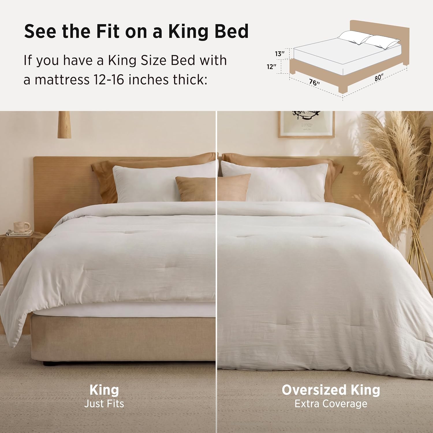 Thumbnail 1 de Bedsure BB349B2 GentleSoft Oversized King Comforter Set, Beige, 3-Piece