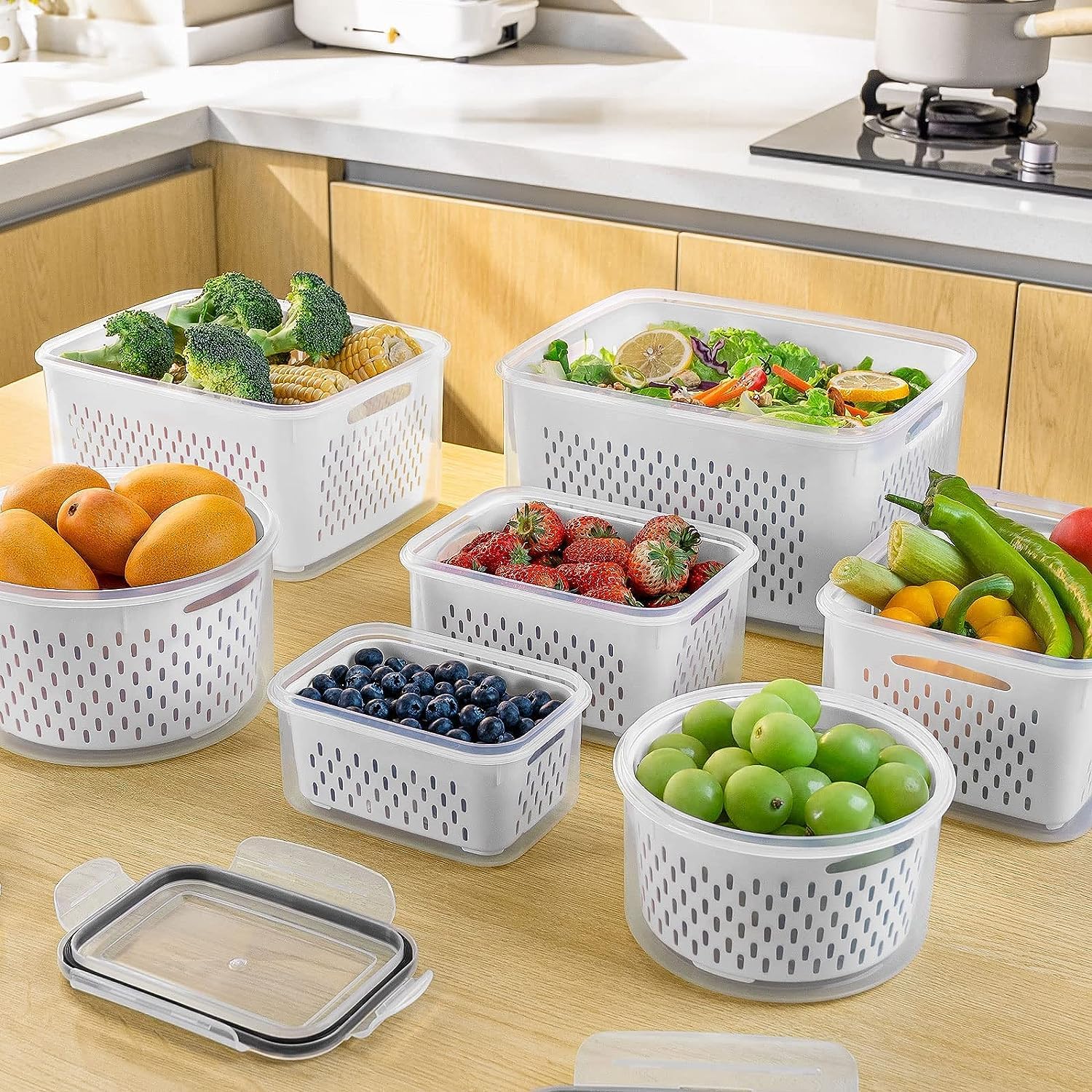 Thumbnail 4 de Freshmage Fruit Storage Containers for Refrigerator with Extra Removable Strainer (Dishwasher Safe, Stackable)
