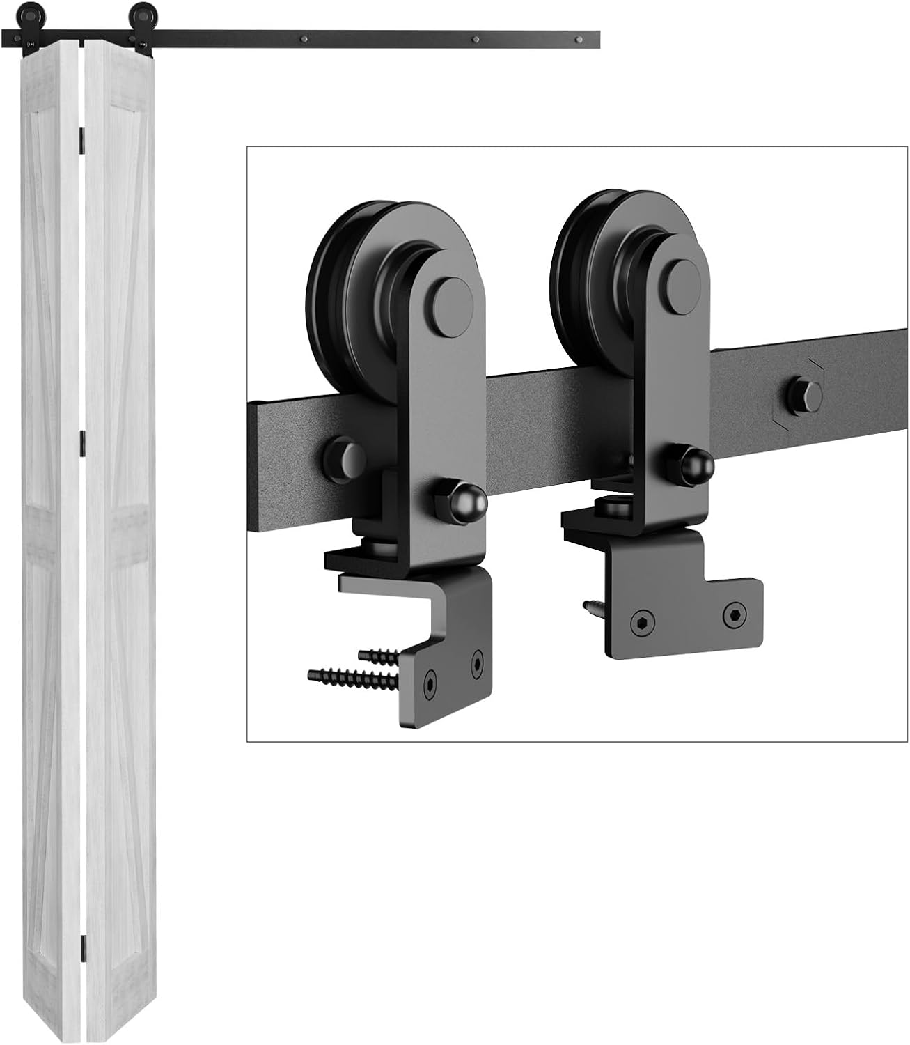 Kit Binario per Porta Scorrevole Bifold 92 cm – Sistema Nero per 2 Porte Scorrevoli (Muro Esterno/Interno)