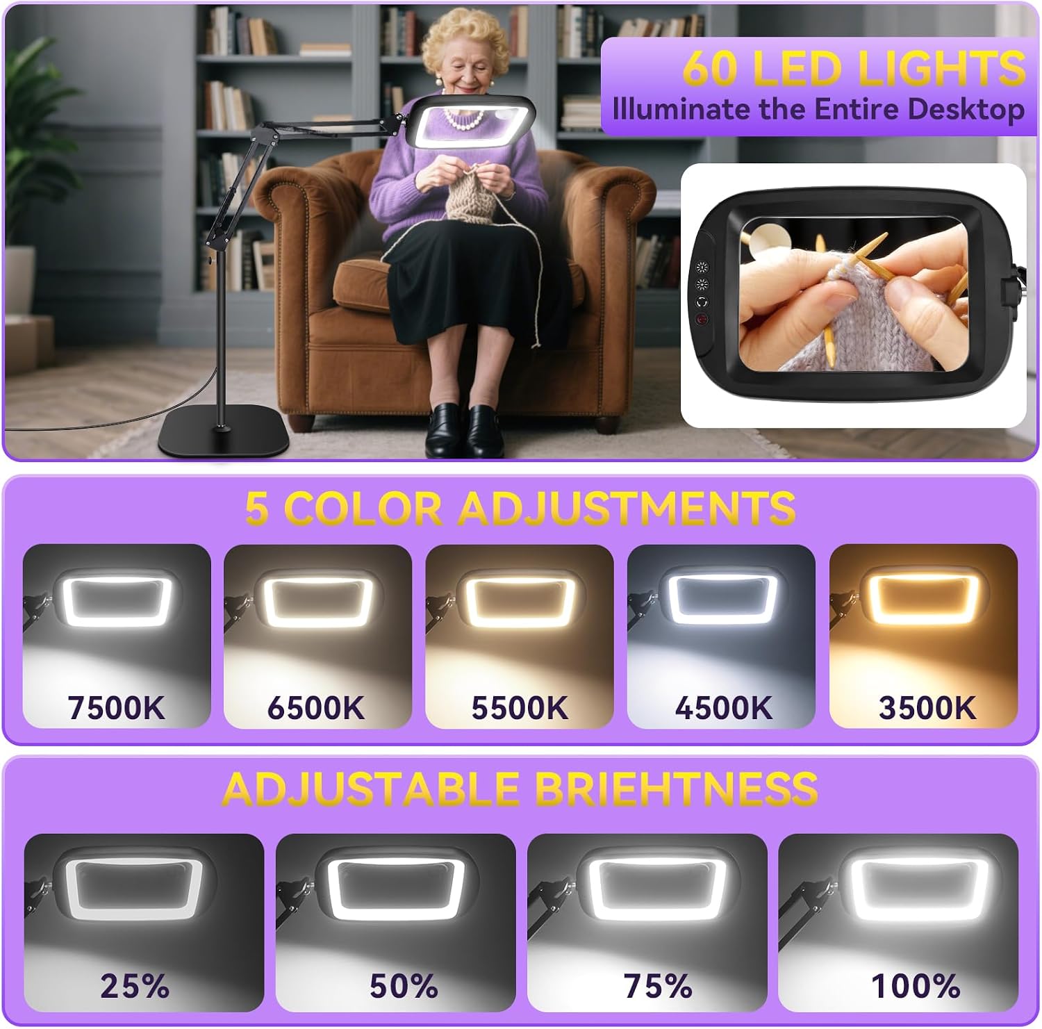 Detalle 1 de HQGZQL 10X/30X Floor Magnifying Lamp with Light and 7-Inch Viewing Area