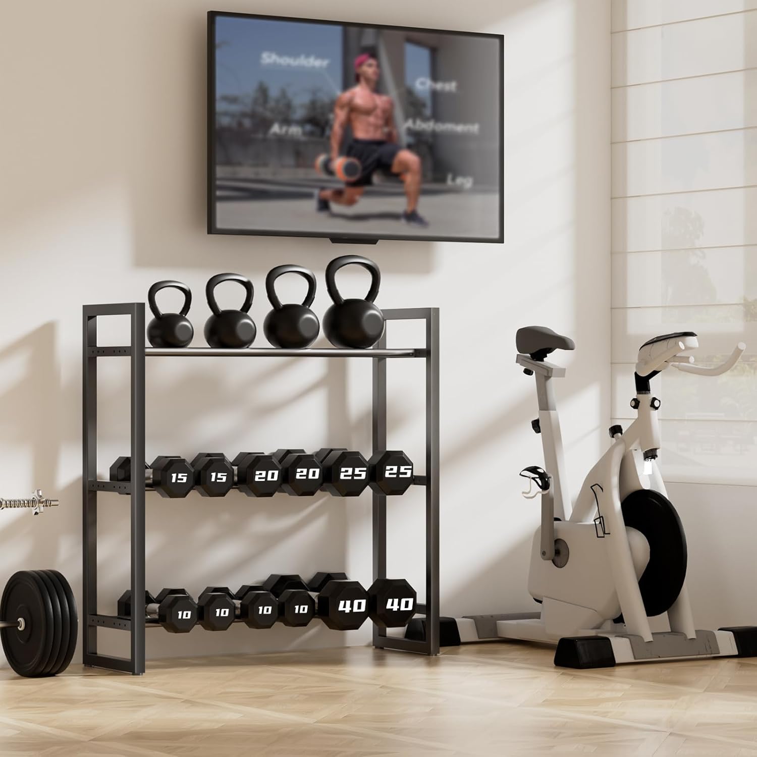 Thumbnail 6 de 3-Tier Dumbbell Rack for Home Gym — Adjustable, Space-Saving Weight Storage