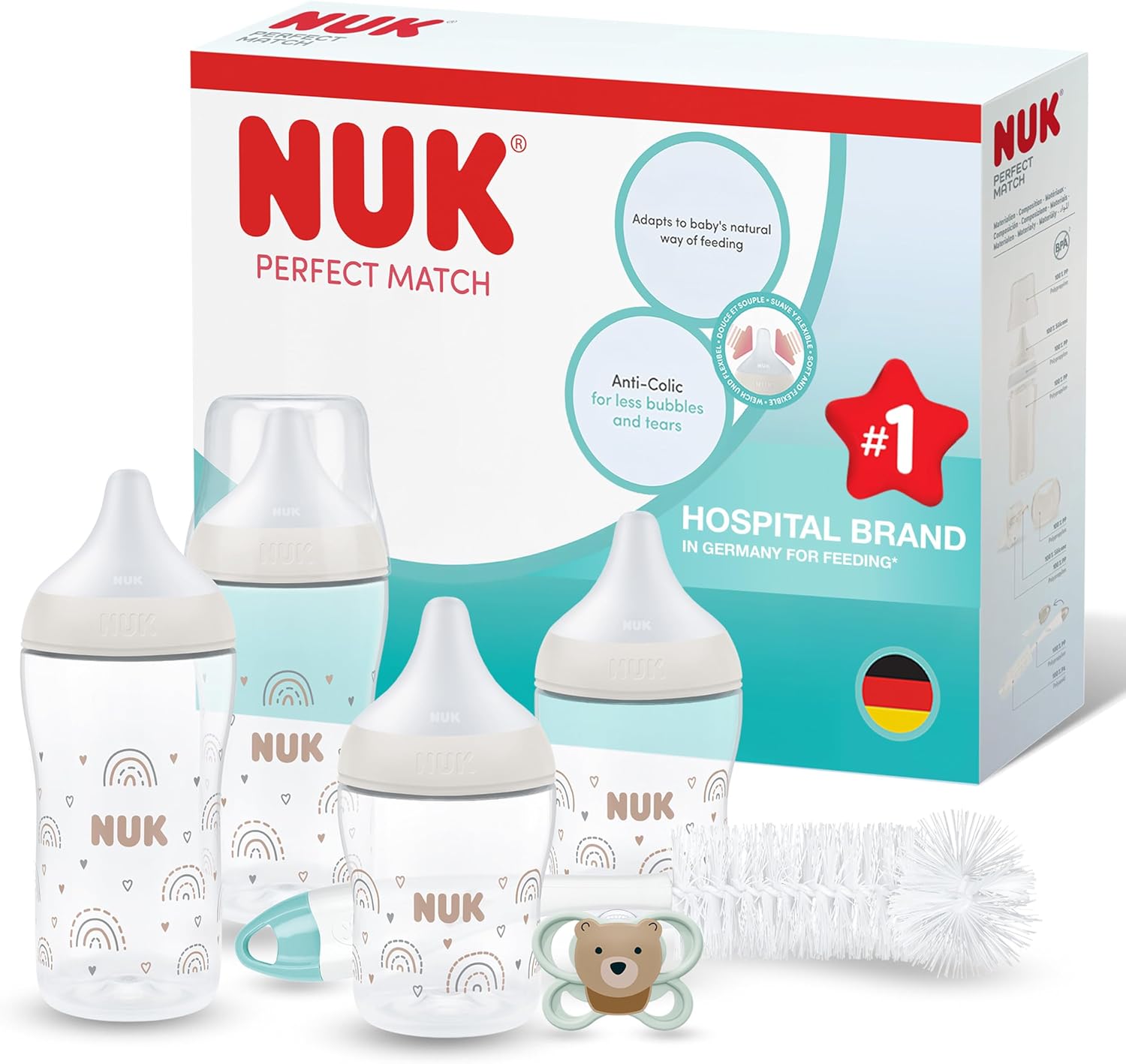 Thumbnail 6 de NUK Perfect Match Set de biberons 0-6+ mois (7 pièces) : tétines anti-coliques, sucette et goupillon