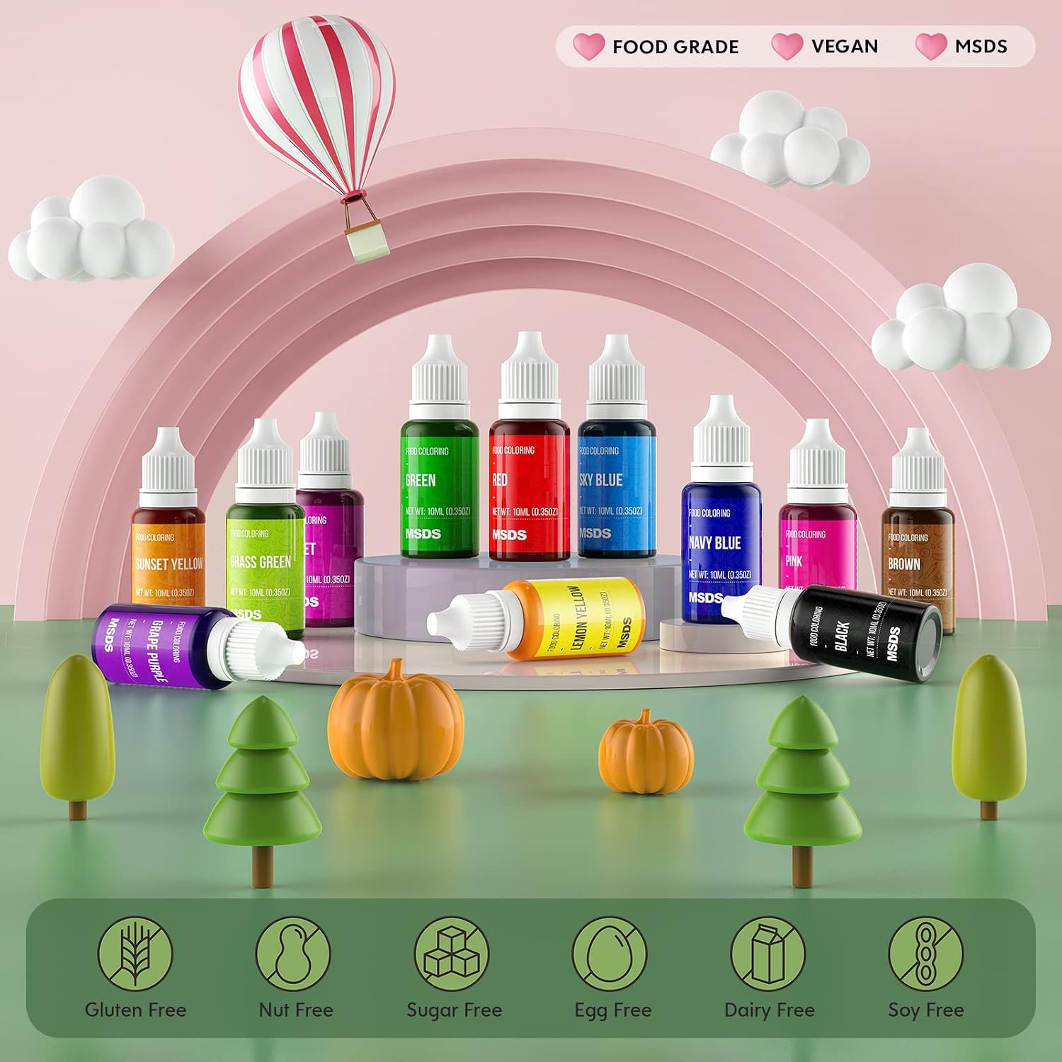 Detalle de Cherrysea 12-Color Liquid Food Coloring Set, 0.35 fl oz Bottles
