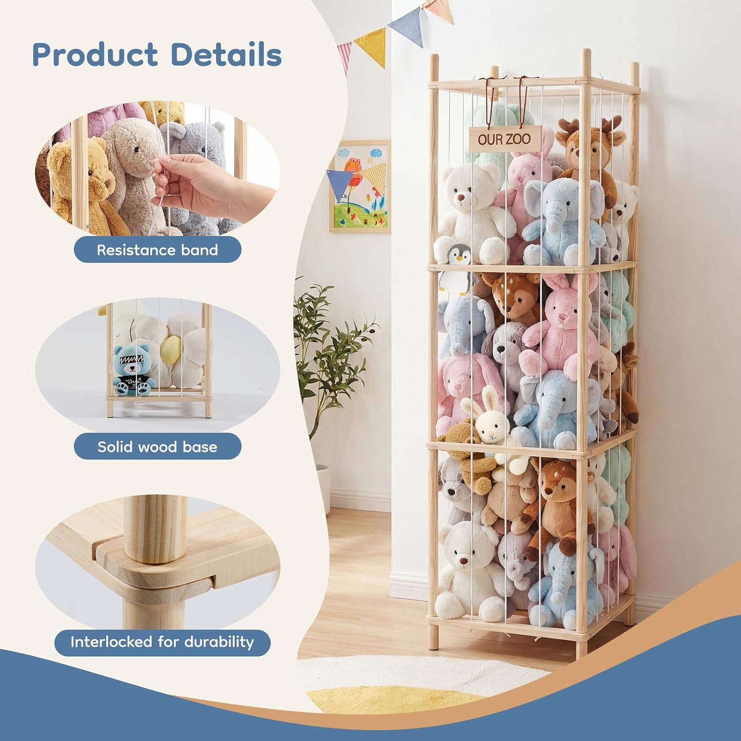 Detalle 2 de DUMOS Stuffed Animal Organizer, Pine Wood