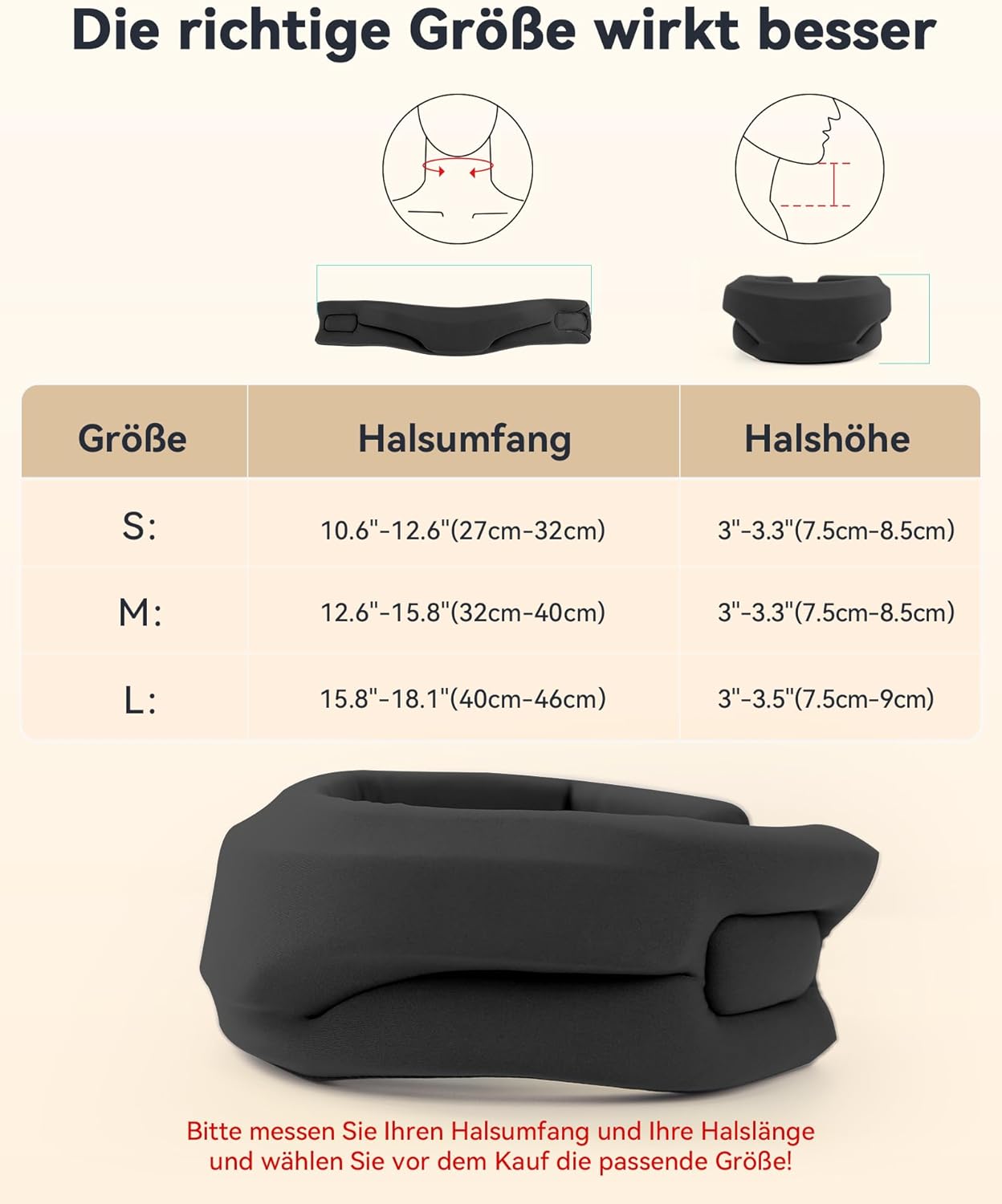 Thumbnail 3 de BETOVIN Nackenstütze gegen Nackenschmerzen (semi-rigide Halskrause) – verstellbar, für Schlafen & tagsüber, Schwarz, M
