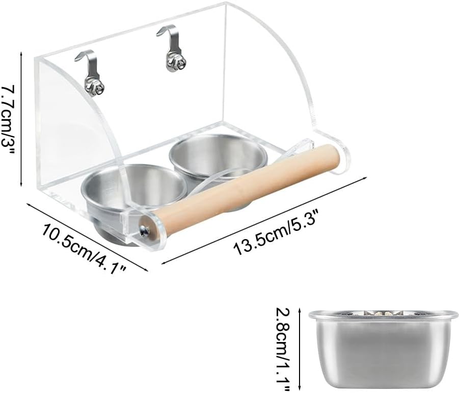 Thumbnail 3 de Bird Food Water Bowl with Wooden Stand for Parakeets and Small Birds