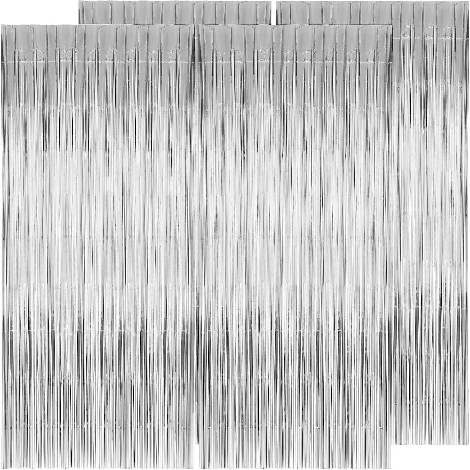 Bigqin 4 Pack Silver Tinsel Curtain Backdrop – 1m x 2m, Self-Adhesive Foil Curtains