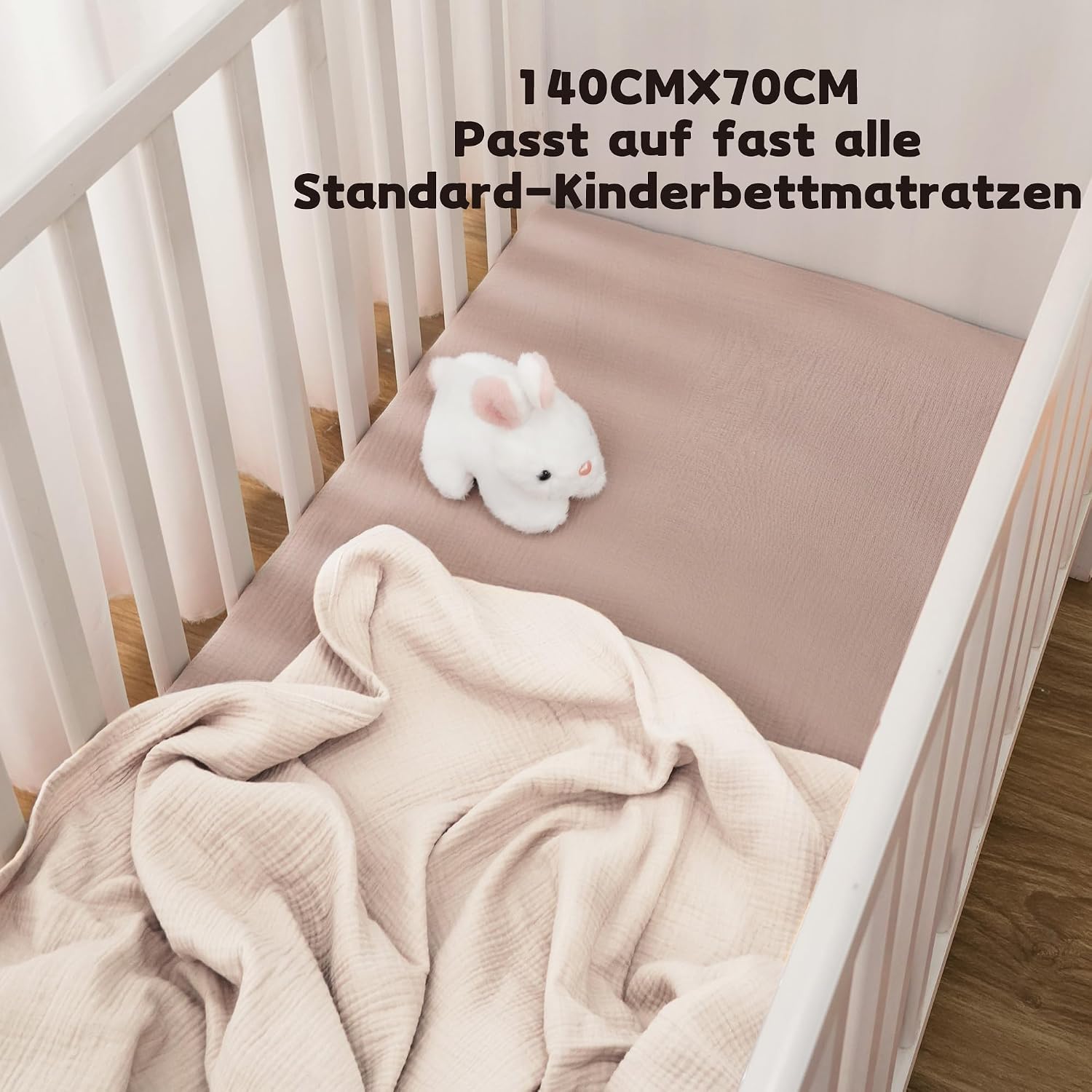 Thumbnail 3 de Susurration 100% Baumwolle Musselin-Spannbettlaken 2er Set 60x120/70x140 cm Sand Korn