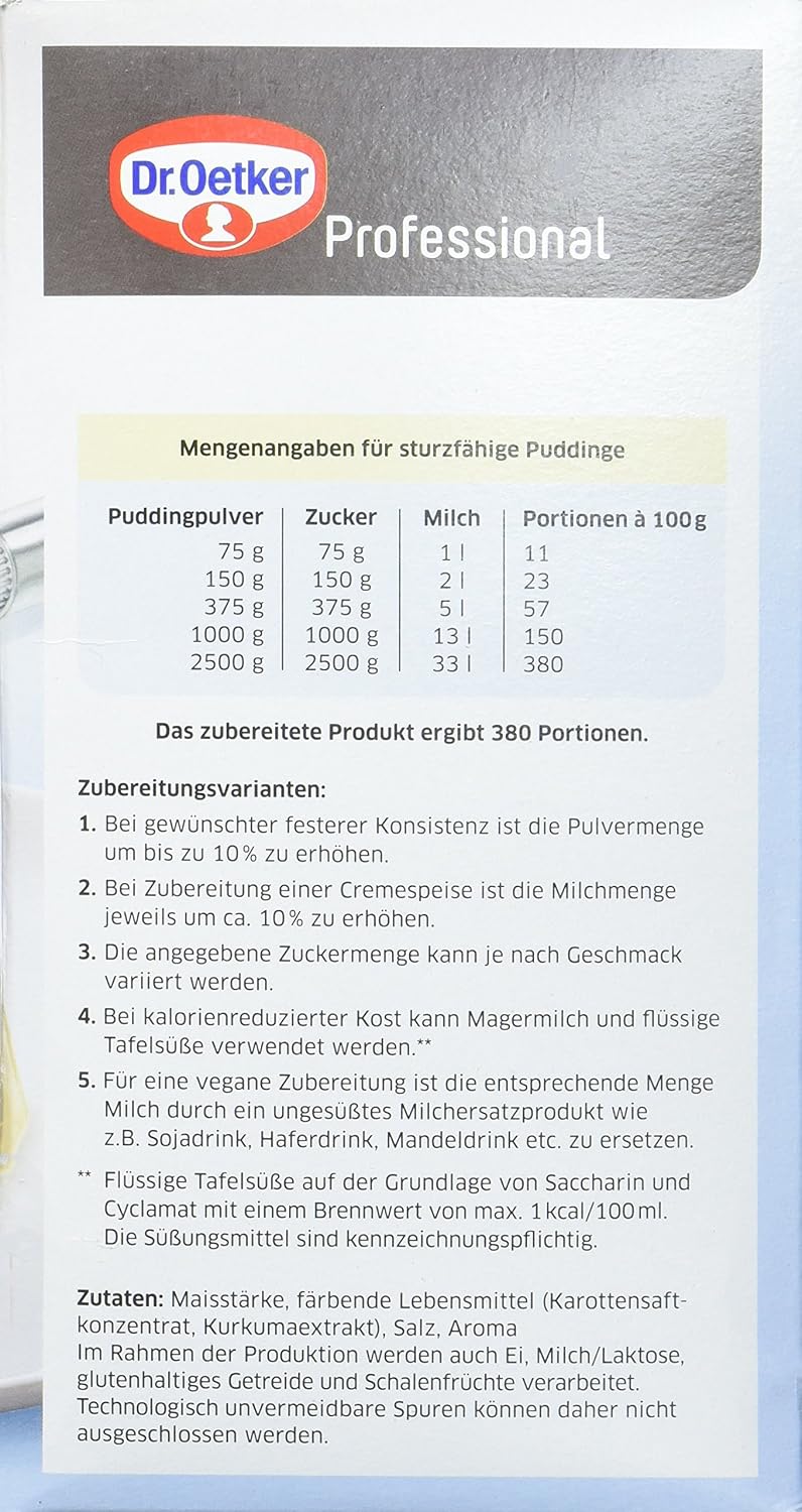 Detalle 2 de Dr. Oetker Professional Klassischer Mandel-Puddingpulver, 2,5 kg Packung