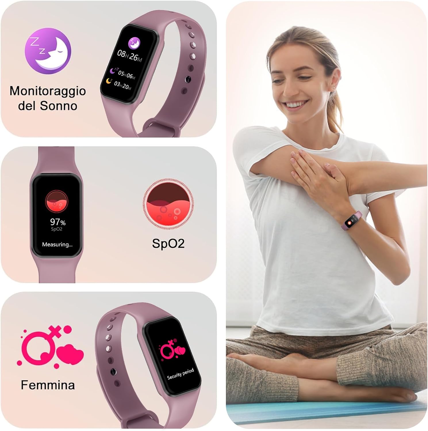 Detalle de Baolubao Smartwatch Donna R1: Orologio Fitness 1,47'' con SpO2, Sonno, Contapassi e Notifiche (2 cinturini)