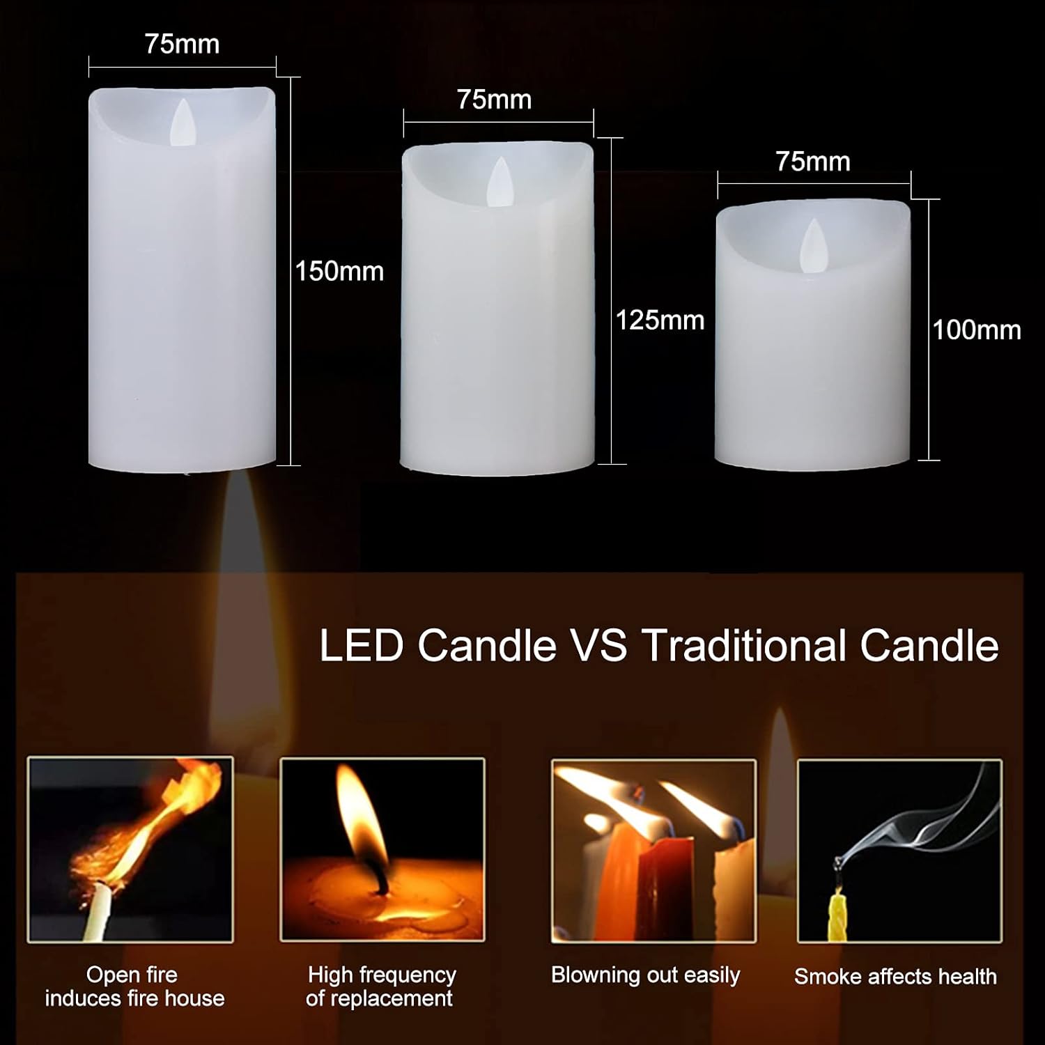 Thumbnail 1 de ILEEDear LED Candles - Flickering Real Wax Look, 4" 5" 6" with Remote, Flameless Ramadan & Christmas Decor (Ivory) - Pack of 3
